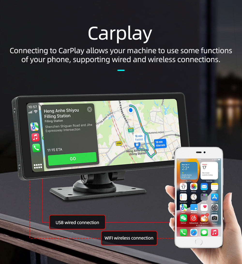 10.26" Draadloze CarPlay Bluetooth Radio FM Auto MP5 Speler AHD Recorder Camera