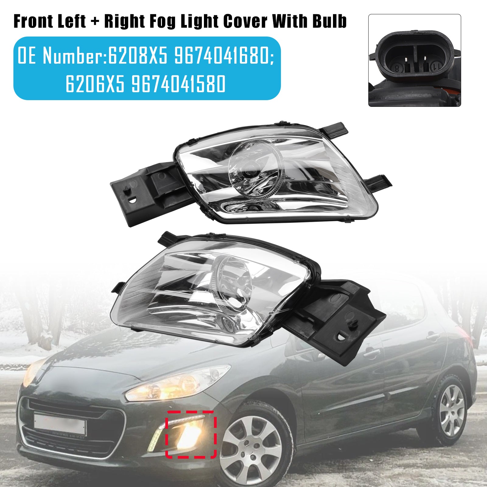 6208X5 9674041680 For Peugeot 308 SW I 4E-4H 2007-2014 Front Left + Right Fog Light
