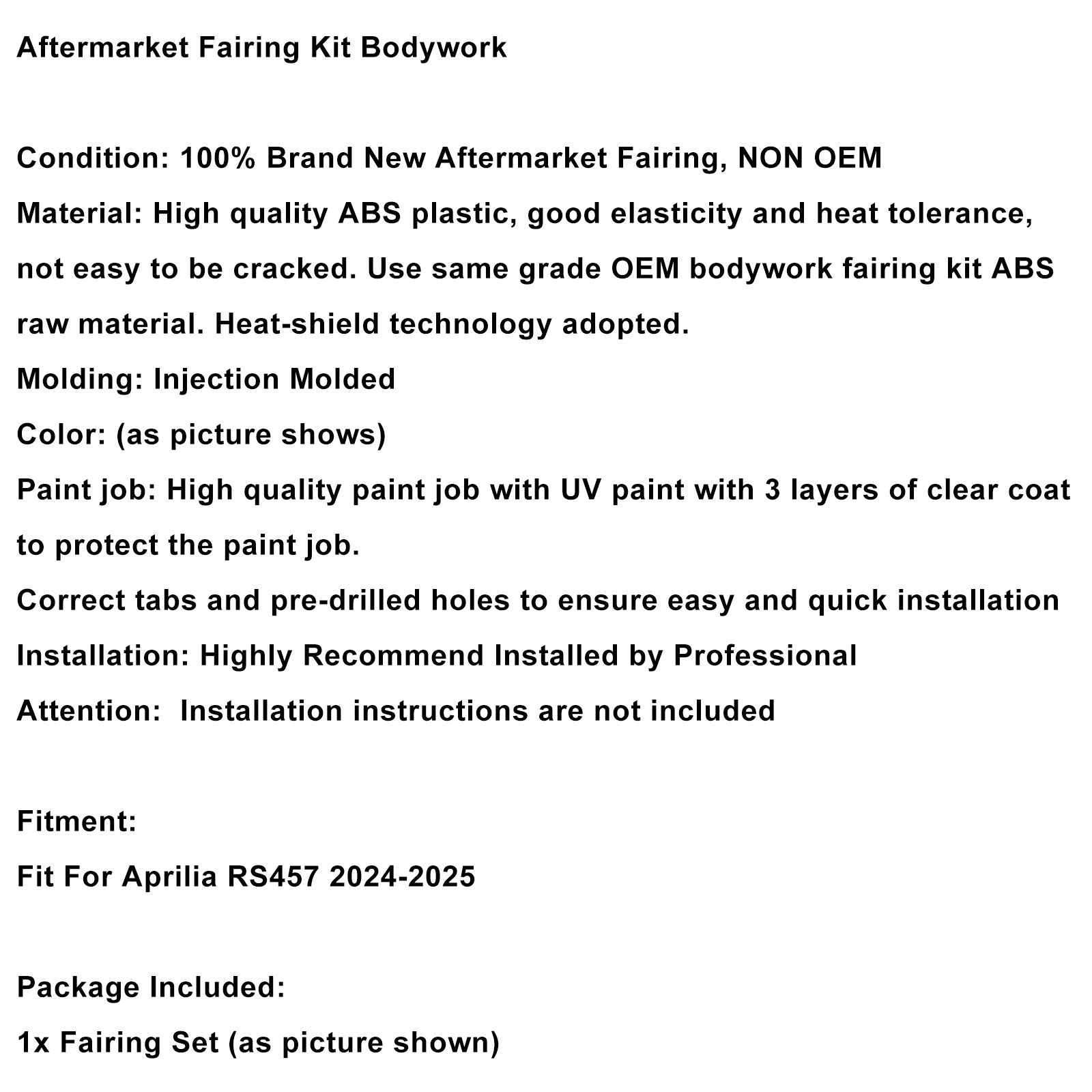 Vstrekovanie ABS plastová kapotážová súprava pre kapotáž pre Aprilia RS457 2024-2025 09#