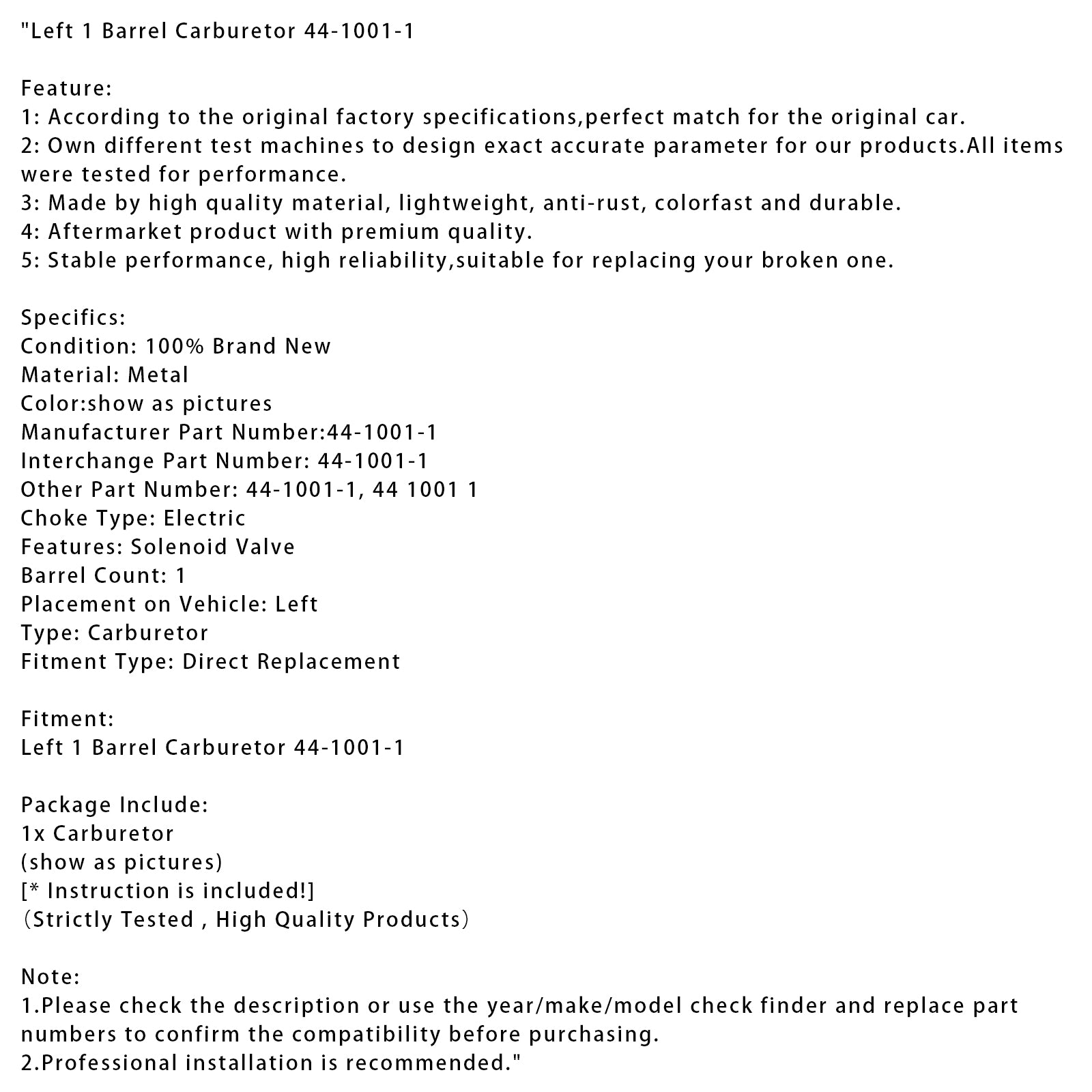 Carburateur gauche 1 baril 44-1001-1