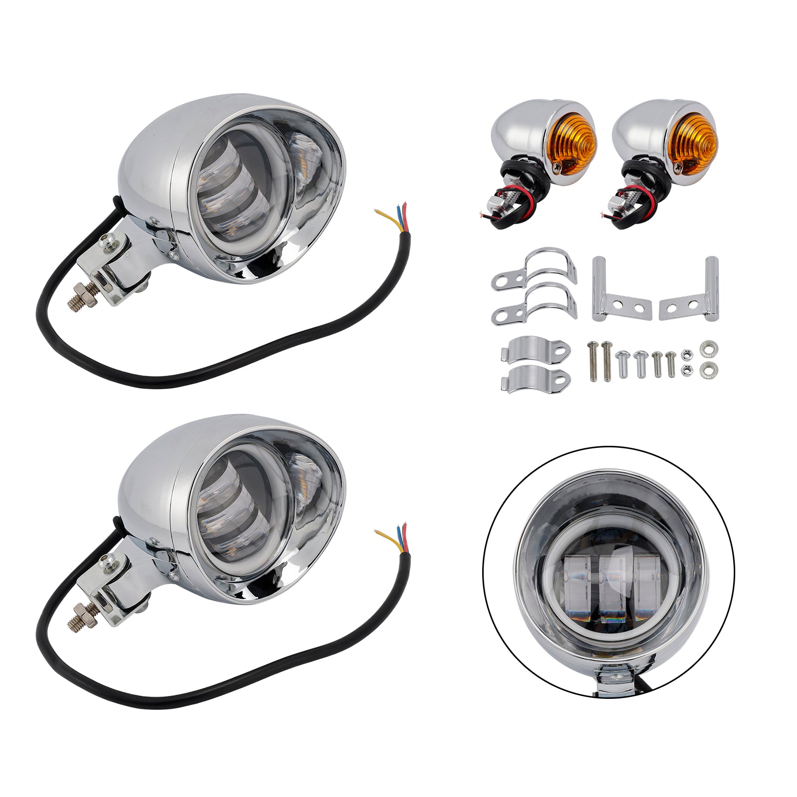 #D18 Hodelys Lamp Spotlight Universal Coler Switch Passer Chrome for Motorcycle