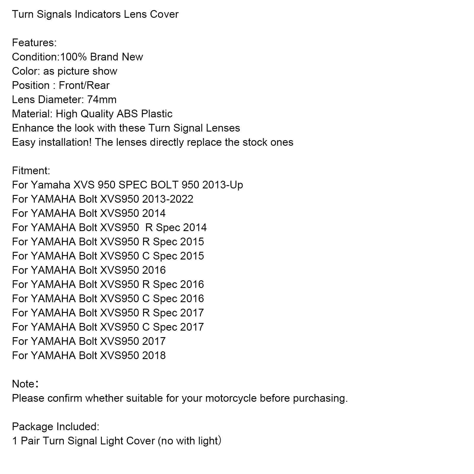 Cubierta de lente de intermitentes delantero/trasero para Yamaha XVS 950 SPEC BOLT 2013 en adelante