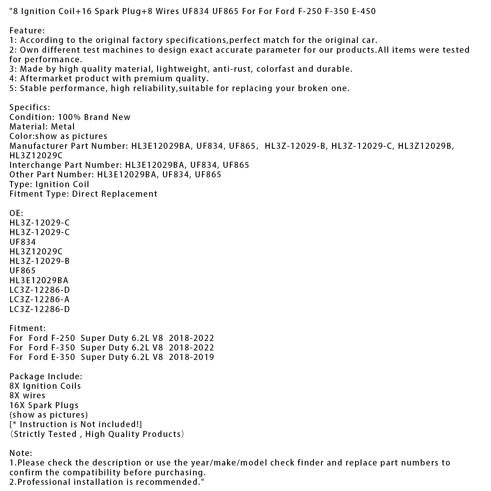 8 Ignition Coil+16 Spark Plug+8 Wires UF834 UF865 For Ford F-250 F-350 E-450