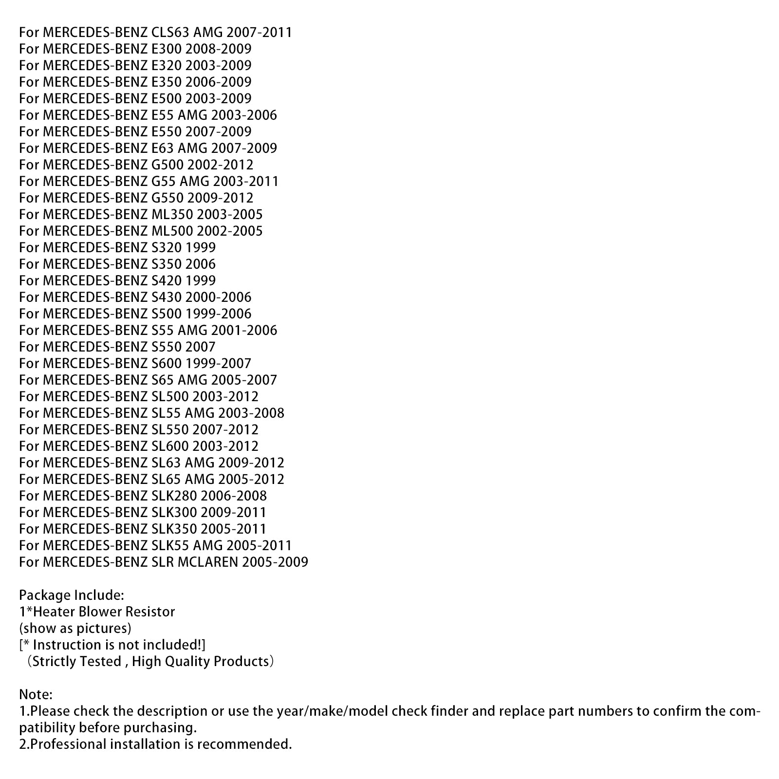 Résistance du moteur du chauffeur de chauffage HVAC 2208210951 pour Mercedes-Benz C200 C230 C280