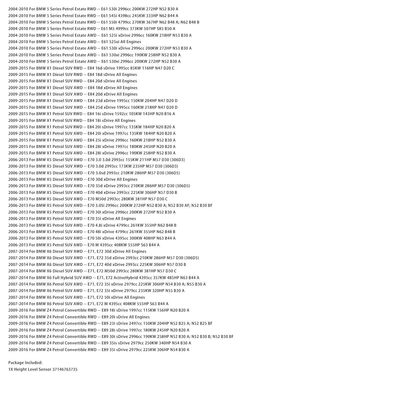 Height Level Sensor 37146763735 For BMW 5 Series E60 E61 X1 X5 X6 E84 E70