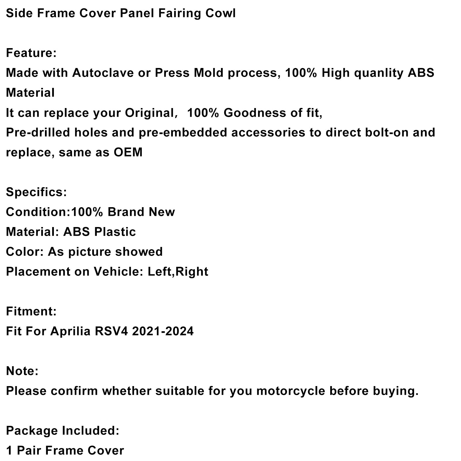 Carenado de Panel de cubierta de marco lateral para Aprilia RSV4 2021-2024