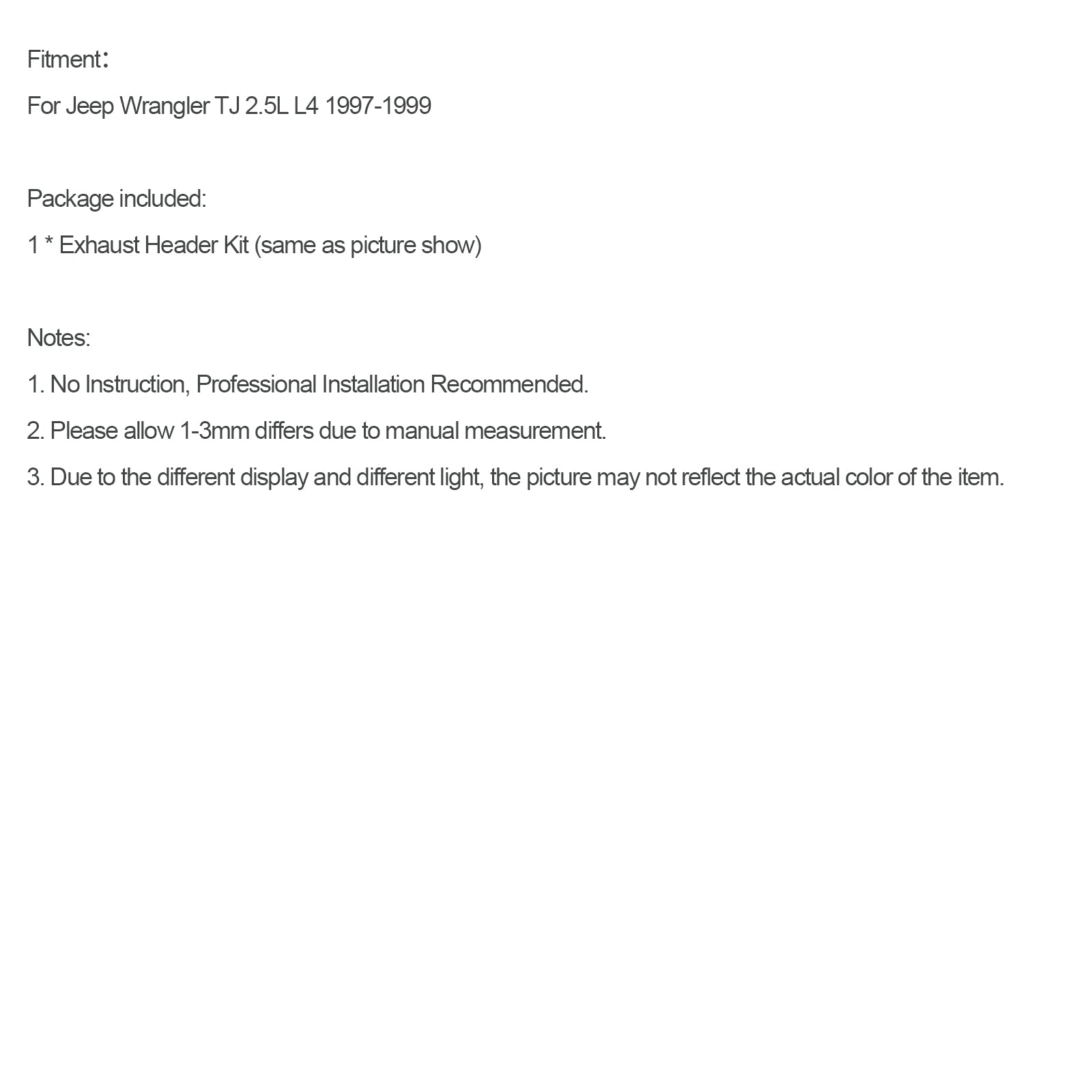 Cabeçalho do coletor de aço inoxidável Jeep Wrangler TJ 1997-1999 2.5L L4