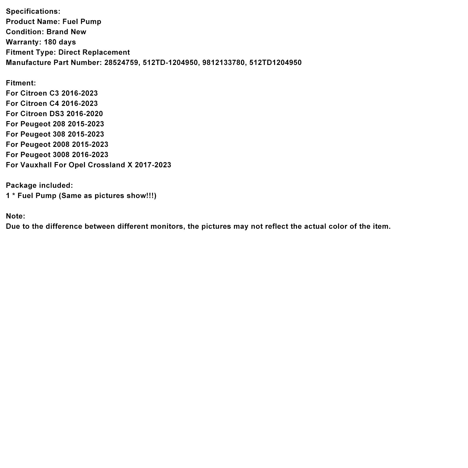 2016-2023 Peugeot 3008 High Pressure Fuel Pump 9812133780 512TD1204950