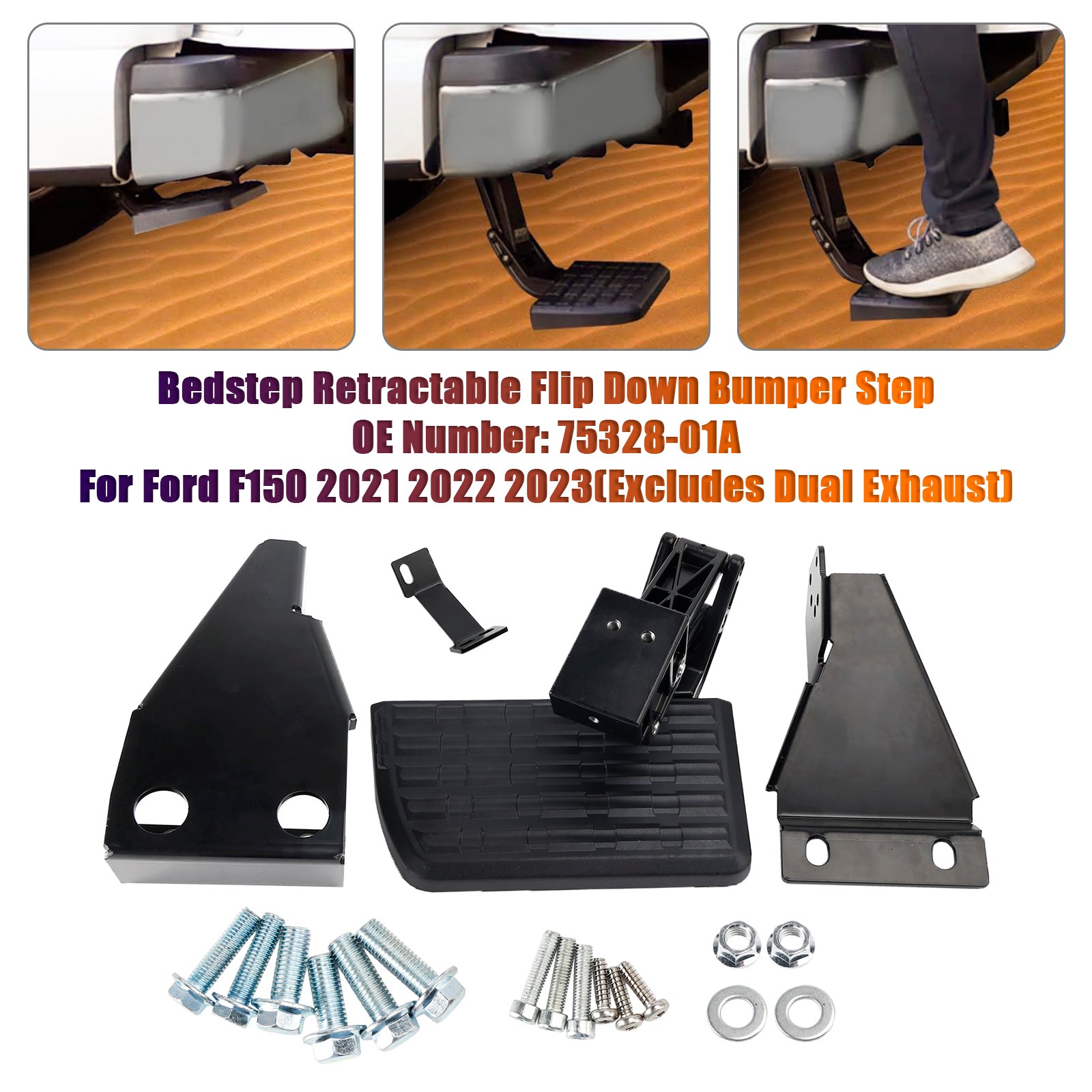 2021-2023 Ford F150 exclut le double échappement rétractable flip down Étape 75328-01A