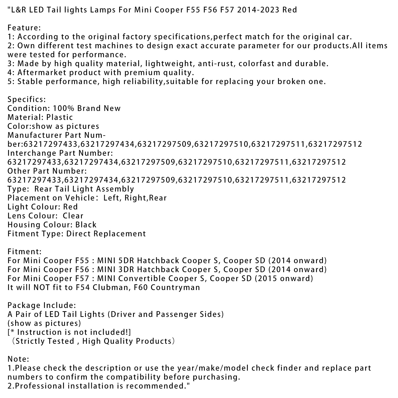 Mini Cooper F55 od roku 2014, MINI 5DR Hatchback, Cooper S, Cooper SD L&Zadné svetlá R LED Svetlá 3217297433 6321729743