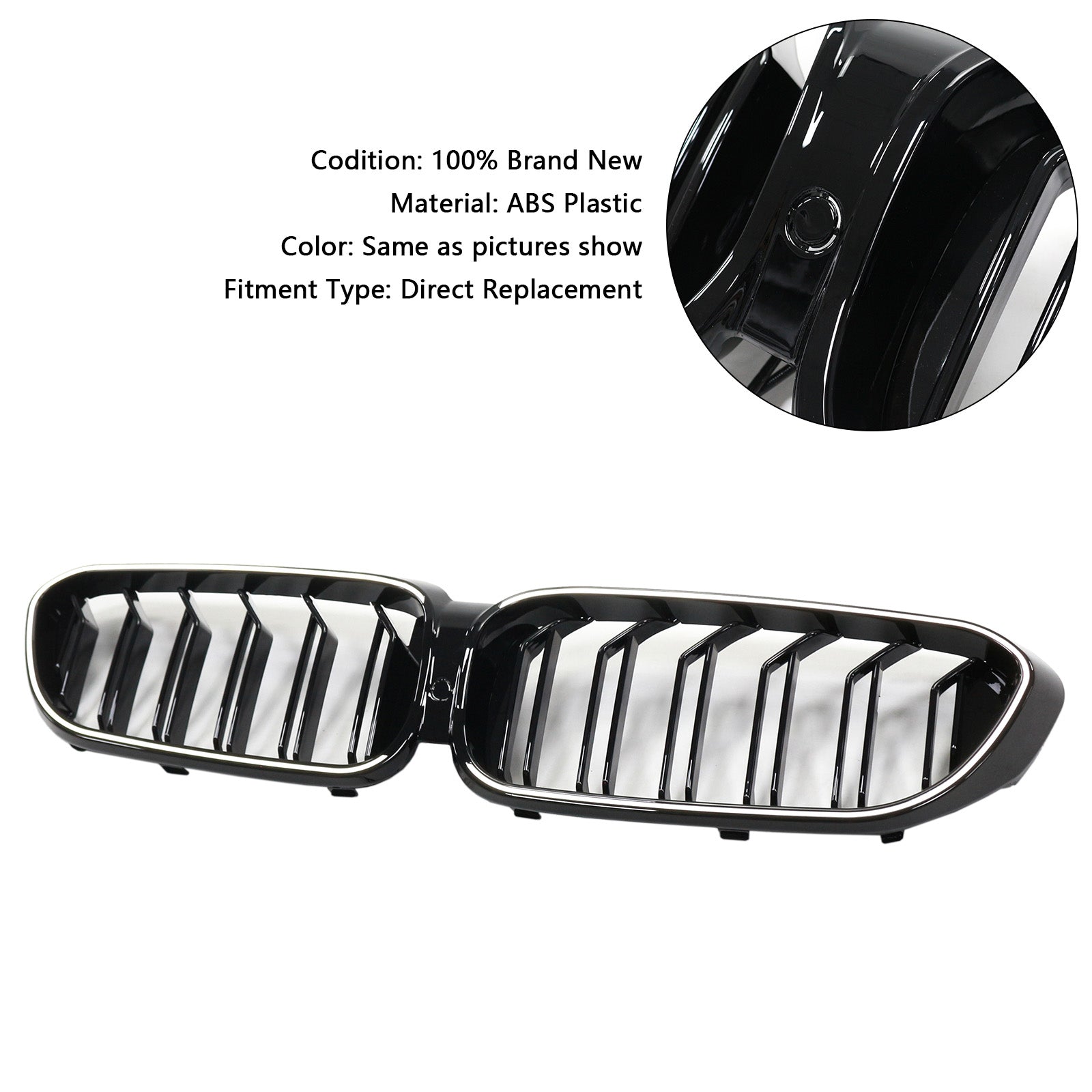 2017-2020 BMW 5 Series G30 G31 Double Slat Front Kidney Grille Gloss Black