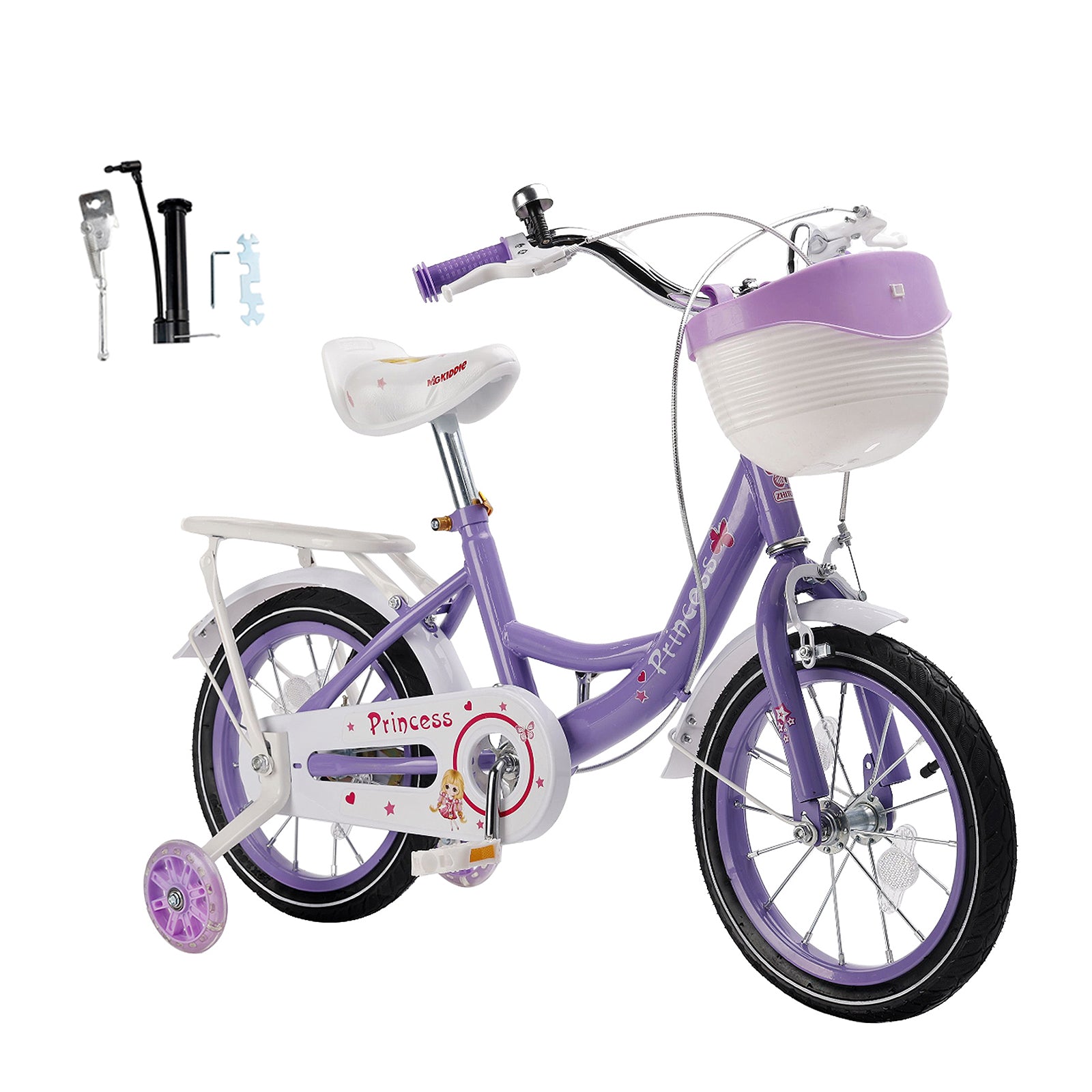 16"/18" Children Princess Bicycle Girls Bike with Removable Training Wheels Pink