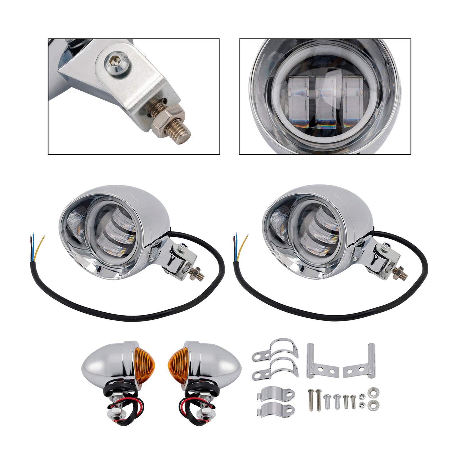 #D18 Hodelys Lamp Spotlight Universal Coler Switch Passer Chrome for Motorcycle
