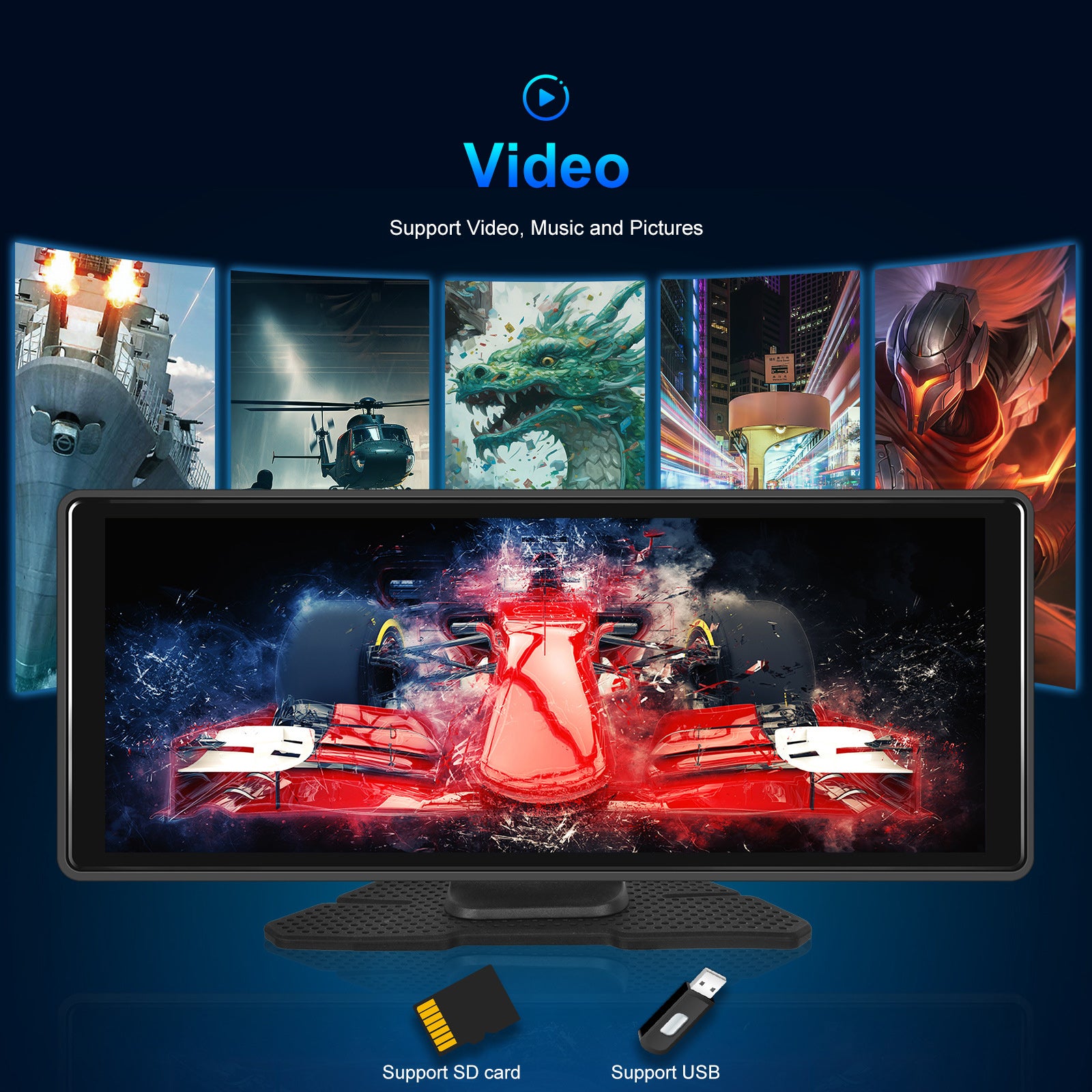 10.26"Navigation Bluetooth pour voiture Carplay HD, grand écran tactile, enregistreur, caméra AHD