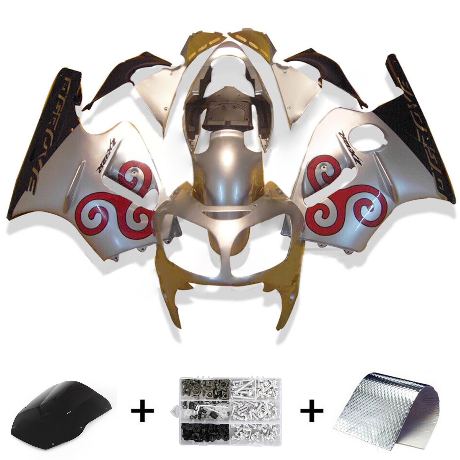 2000-2001 Kawasaki ZX12R Injektionsmässa kit Kroppsarbete Plastisk ABS