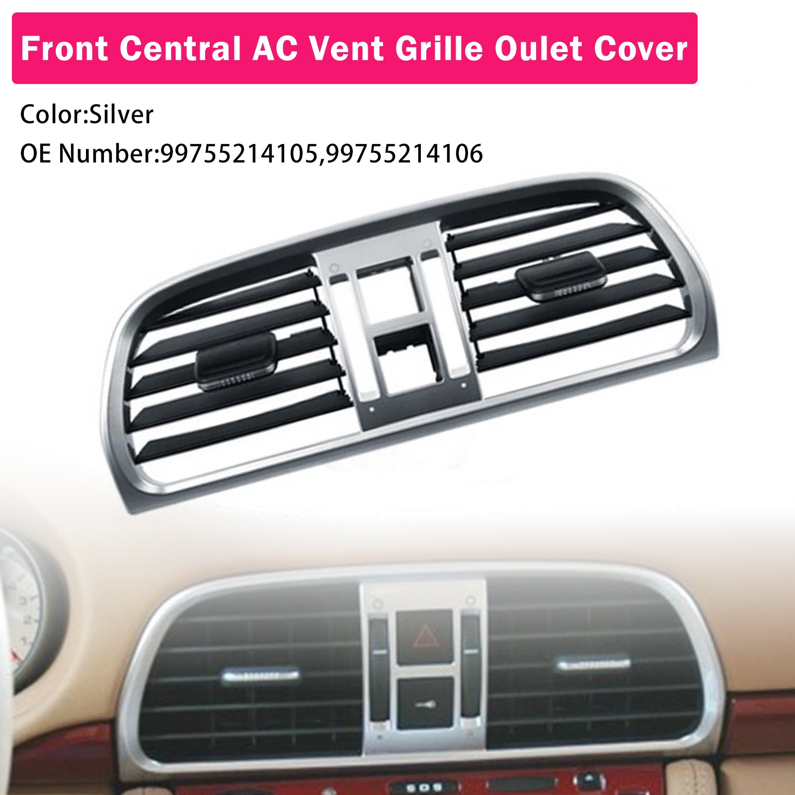 Central AC Vent Cover Silver For Porsche 911 Carrera Targa GT2 GT3 997 2004-2012