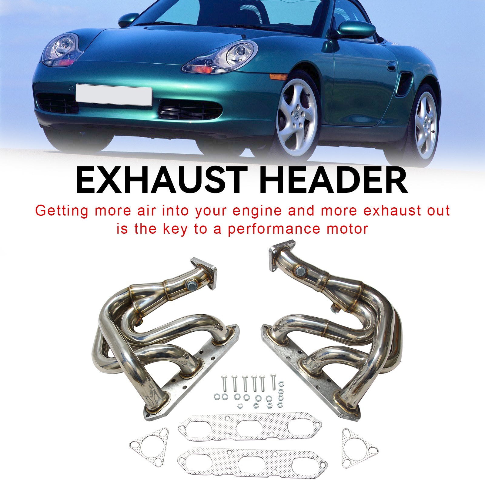 Coletor de escape de aço inoxidável compatível com Porsche Boxster 986 2.5L & 2.7L 1997-2004