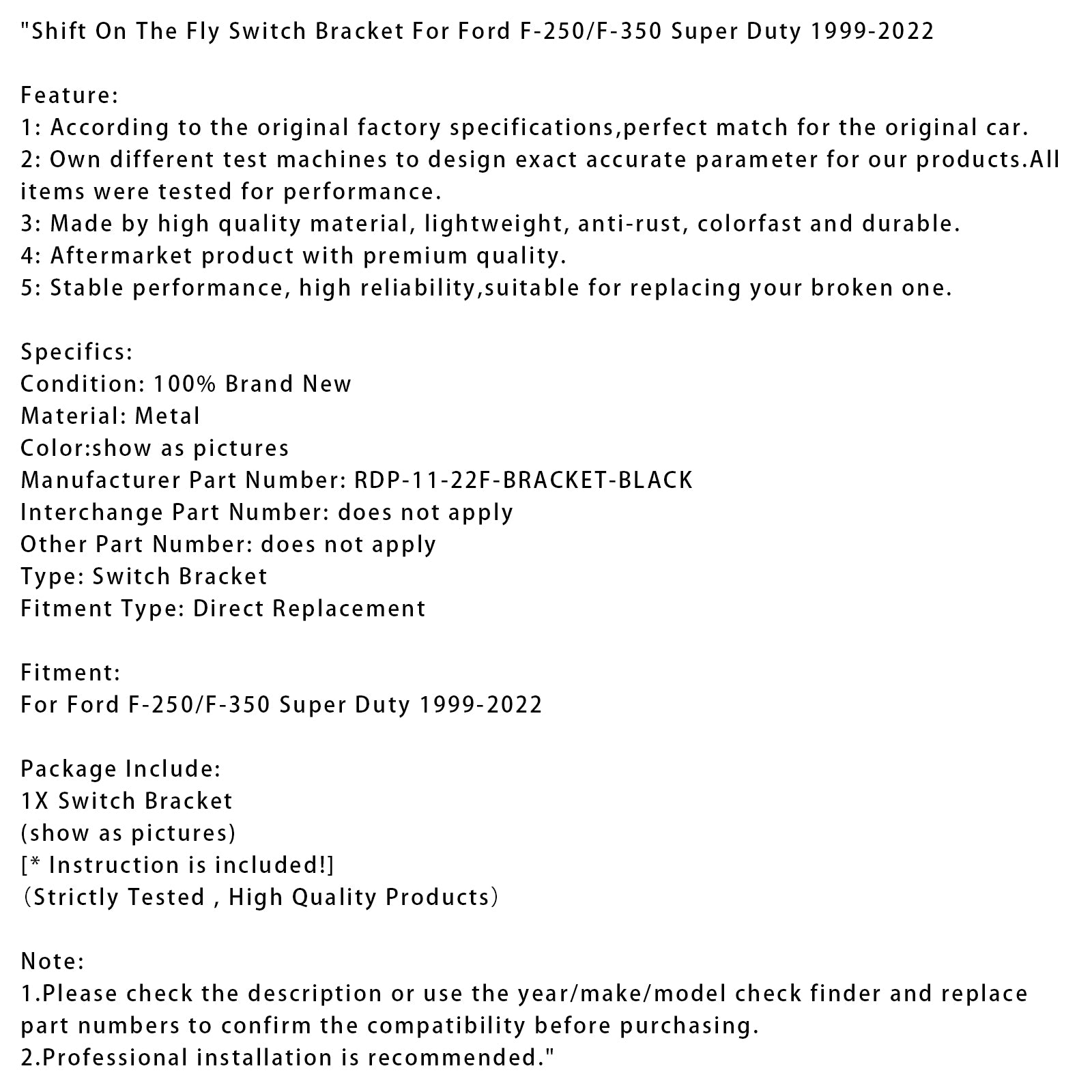 1999-2022 Ford F-250/F-350 Super Duty Shift-omkopplarfäste RDP-11-22F