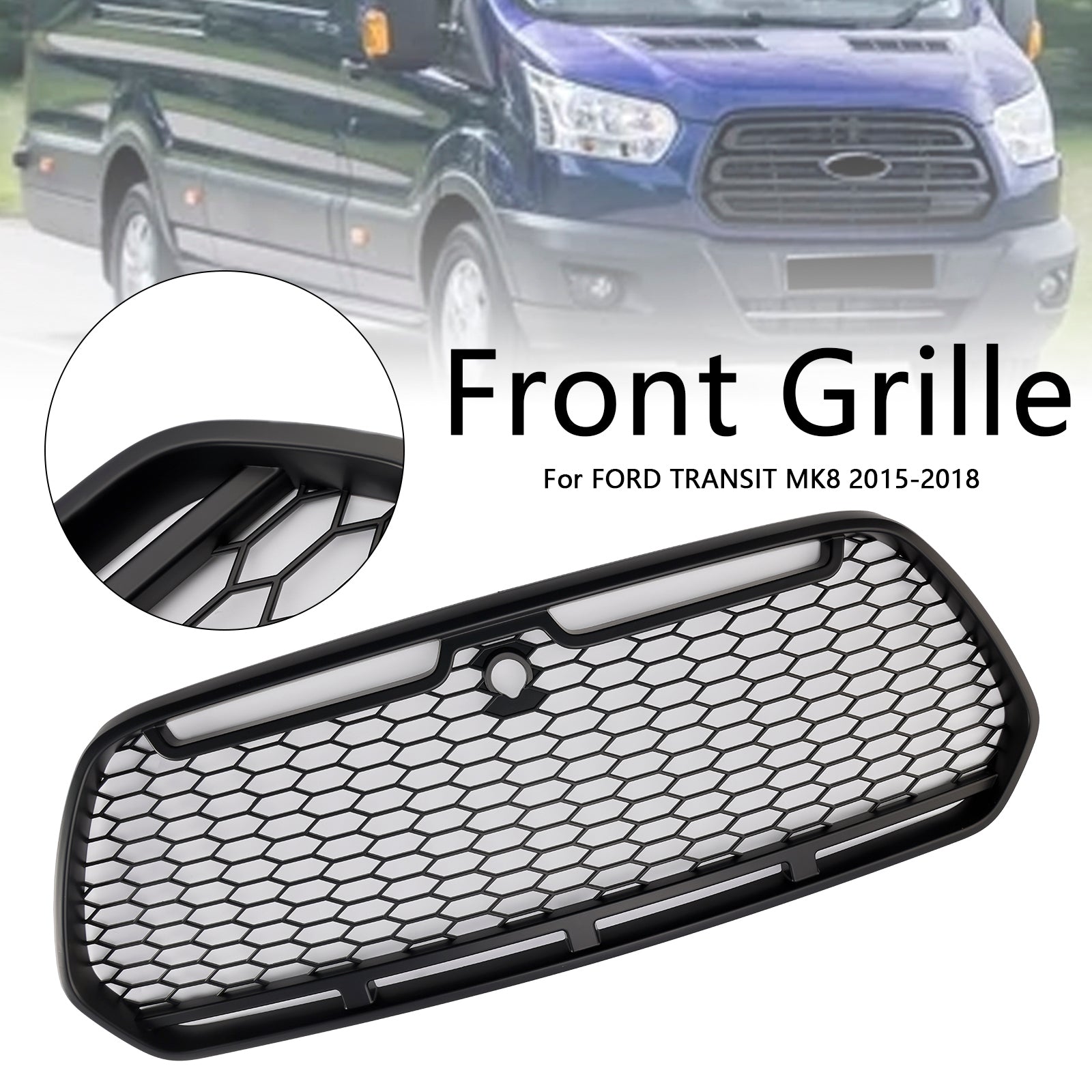 2015-2018 Ford Transit Mk8 Raptor Matt Black Front Bumper Grill Grille