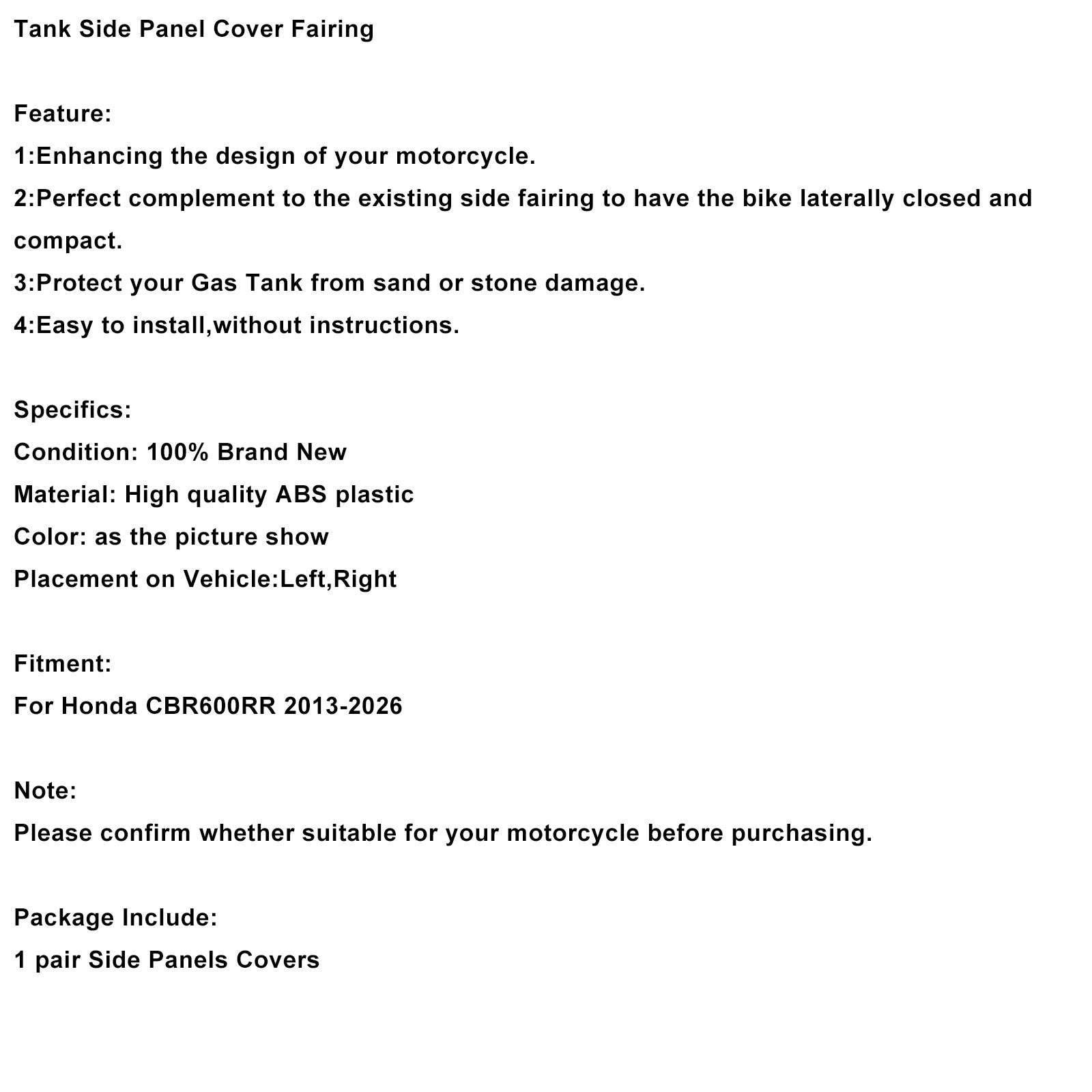 Fuel Tank Side Cover Panel Trim Fairing For Honda CBR600RR 2013-2026