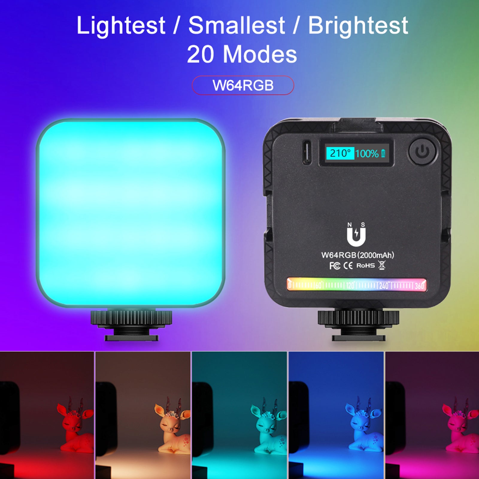 W64 RGB LED-videolicht, invullicht, videocamera, mobiele telefoon, live schoonheid, buiten