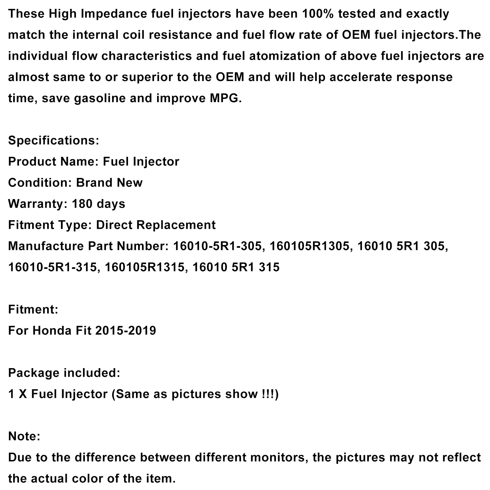 2015-2019 Honda 1.5L 1PCS Injetor de combustível 16010-5R1-315