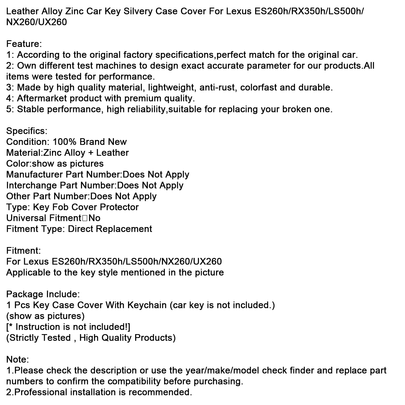 Leather Alloy Zinc Car Key Silvery Case Cover For Lexus ES260h/RX350h/LS500h