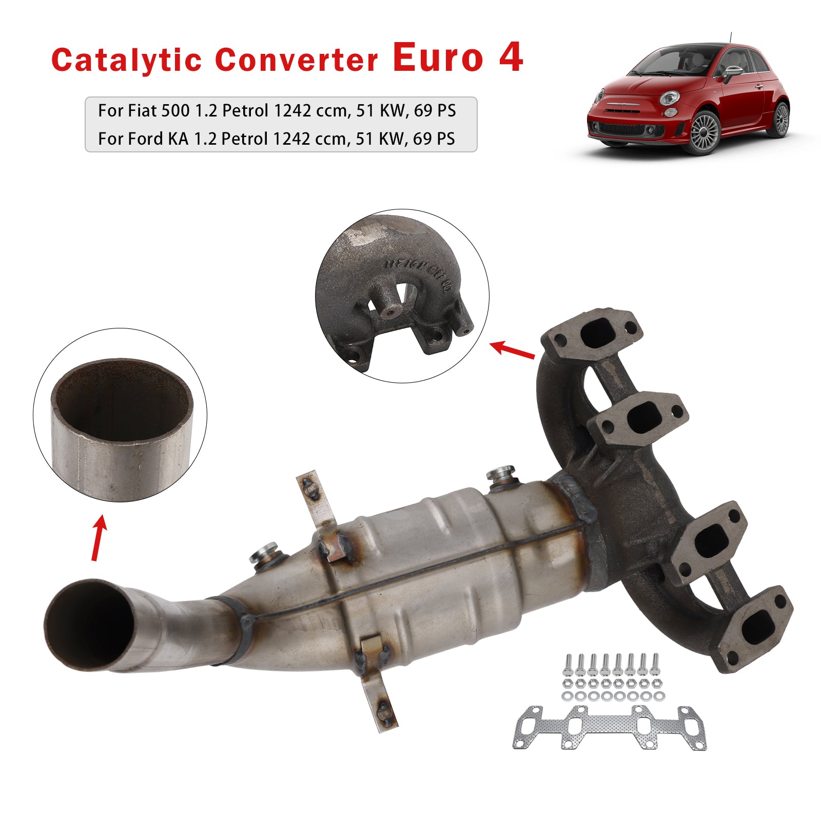 Catalytic Converter Exhaust Muffler 51786938 Fits For Fiat 500 1.2 Ford Ka