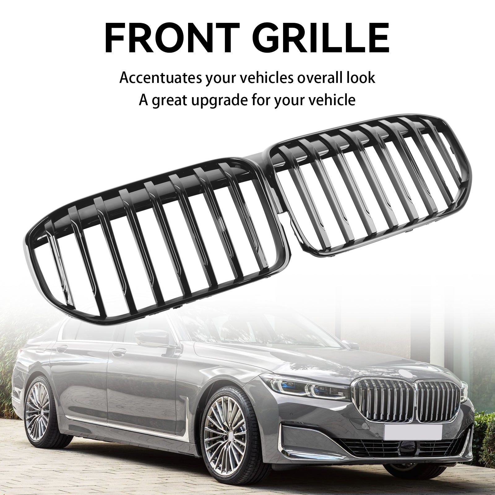 2019-2022 BMW 7 Série G11 G12 Grila frontal preta de ripas de ripas únicas