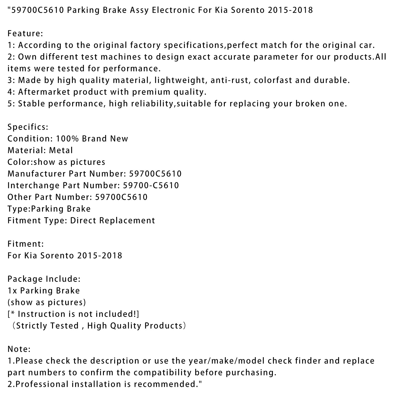 2015-2018 Kia Sorento parkeerrem Assy elektronische 59700C5610