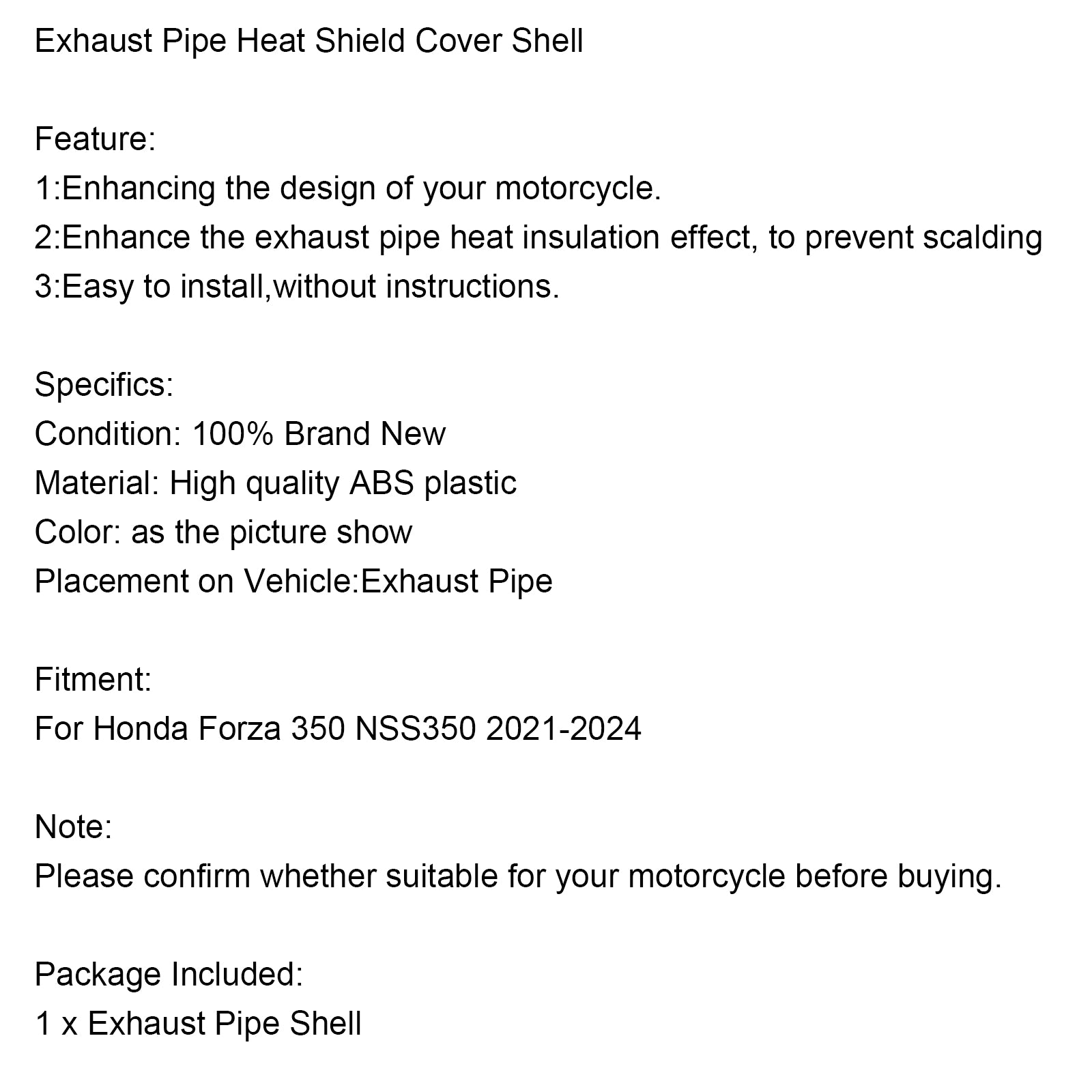 2021-2024 Honda Forza 350 NSS350 Uitlaatpijp Hitteschild Cover Shell