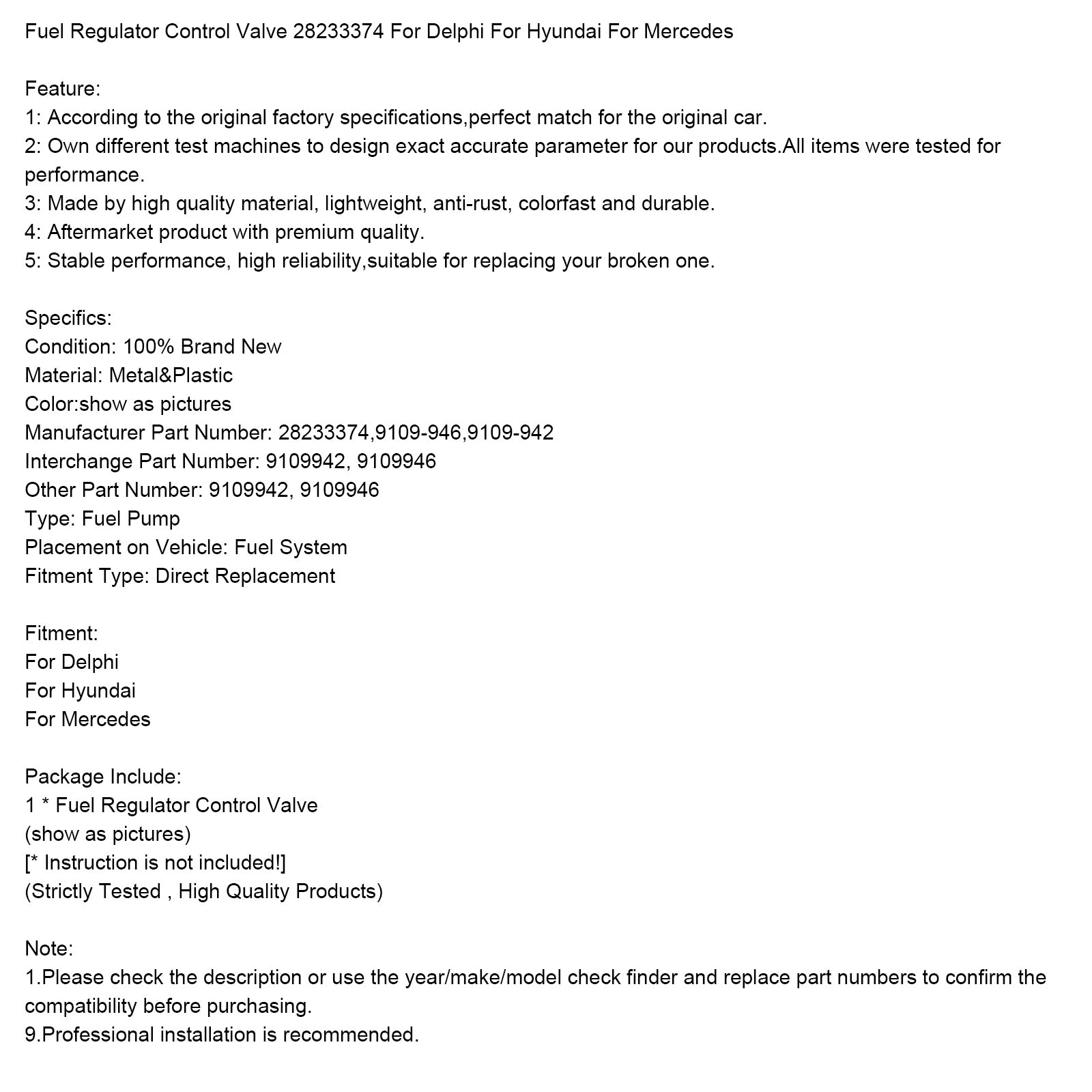 Hyundai-brandstofregelaarregelklep 28233374 9109946 9109942