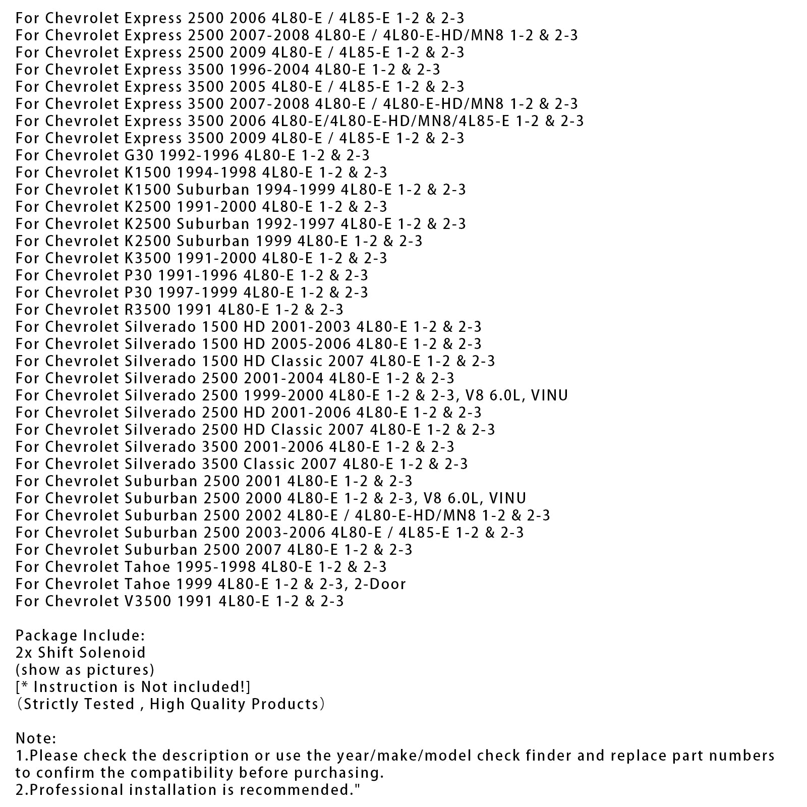 1-2 & 2-3 Shift Solenoid 24230289 24230288 For Chevrolet Silverado 3500