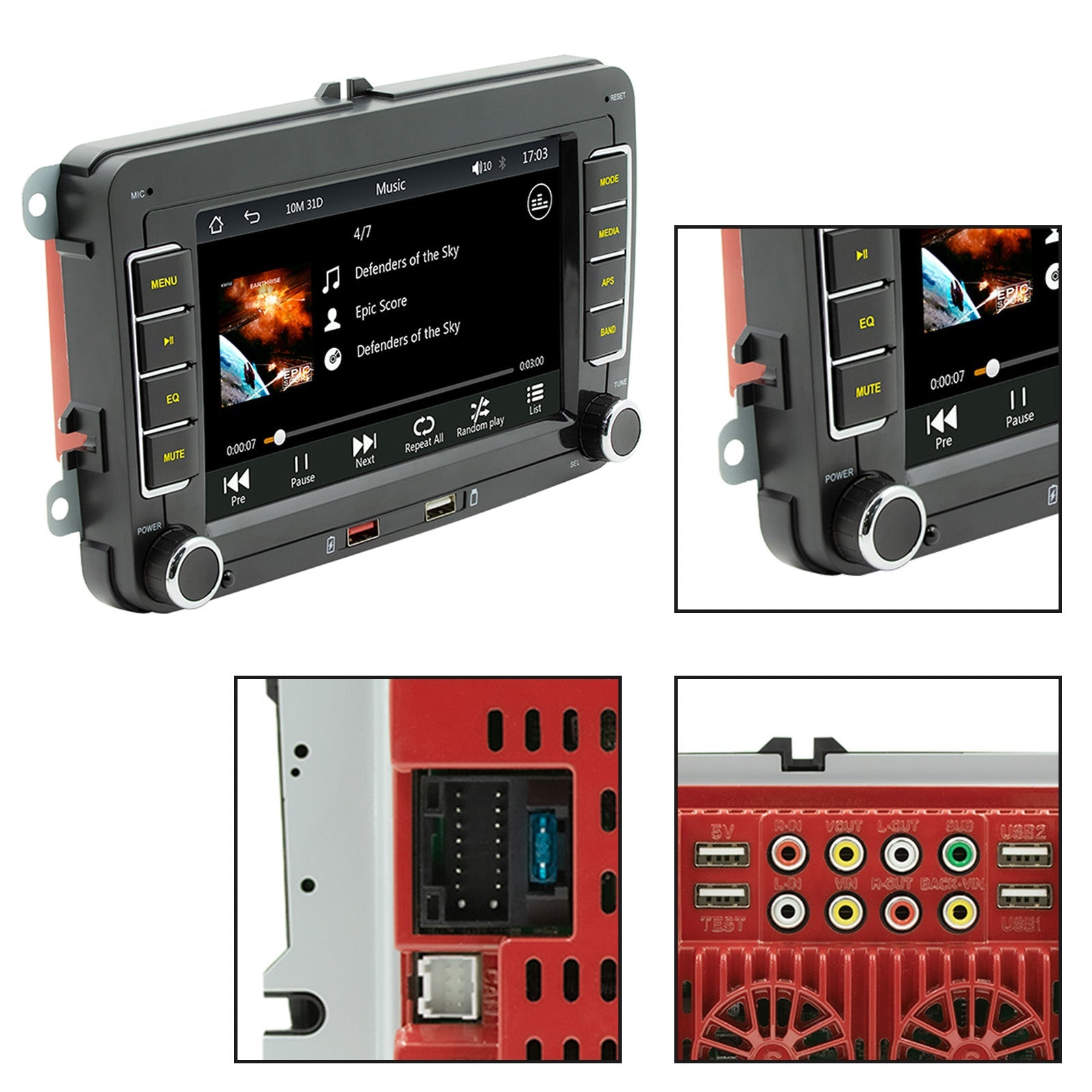 7" Volkswagen Auto Bluetooth Radio MP5 Autospeler Draadloze Carplay + 4 LED Camera