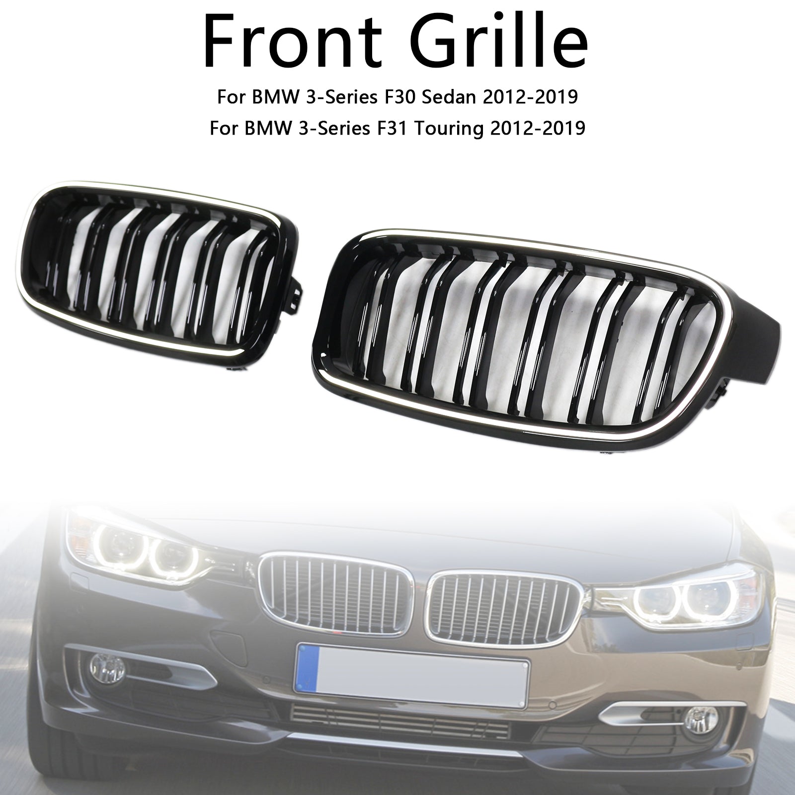 Parrilla frontal tipo riñón de doble listón para BMW Serie 3 F30 Sedan 2012-2019