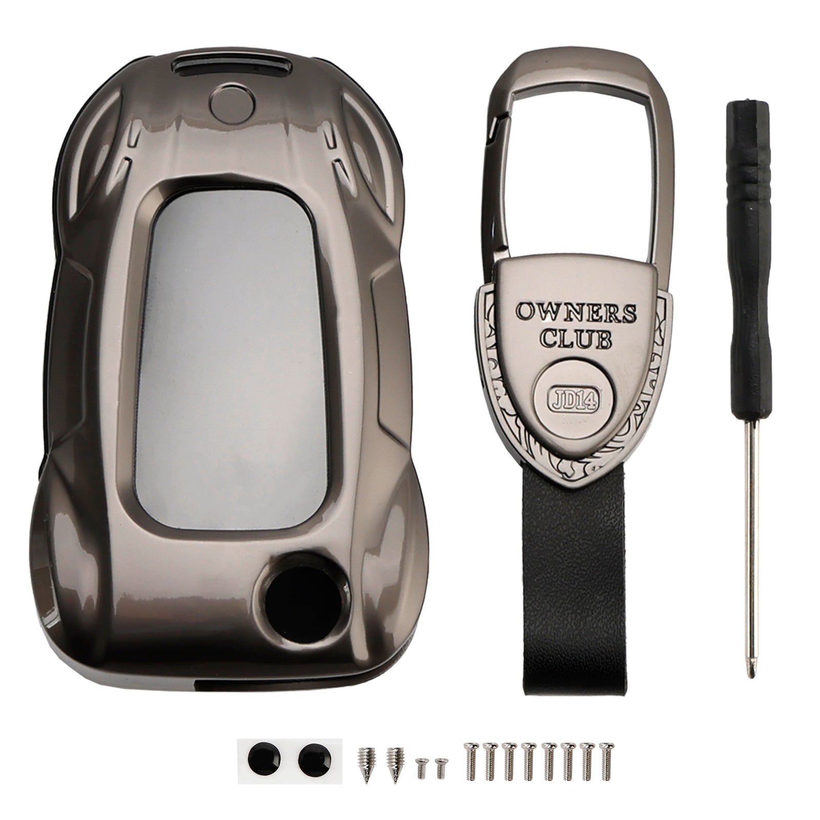 Leather Alloy Zinc Car Key Gray Case Cover For VW Polo Skoda