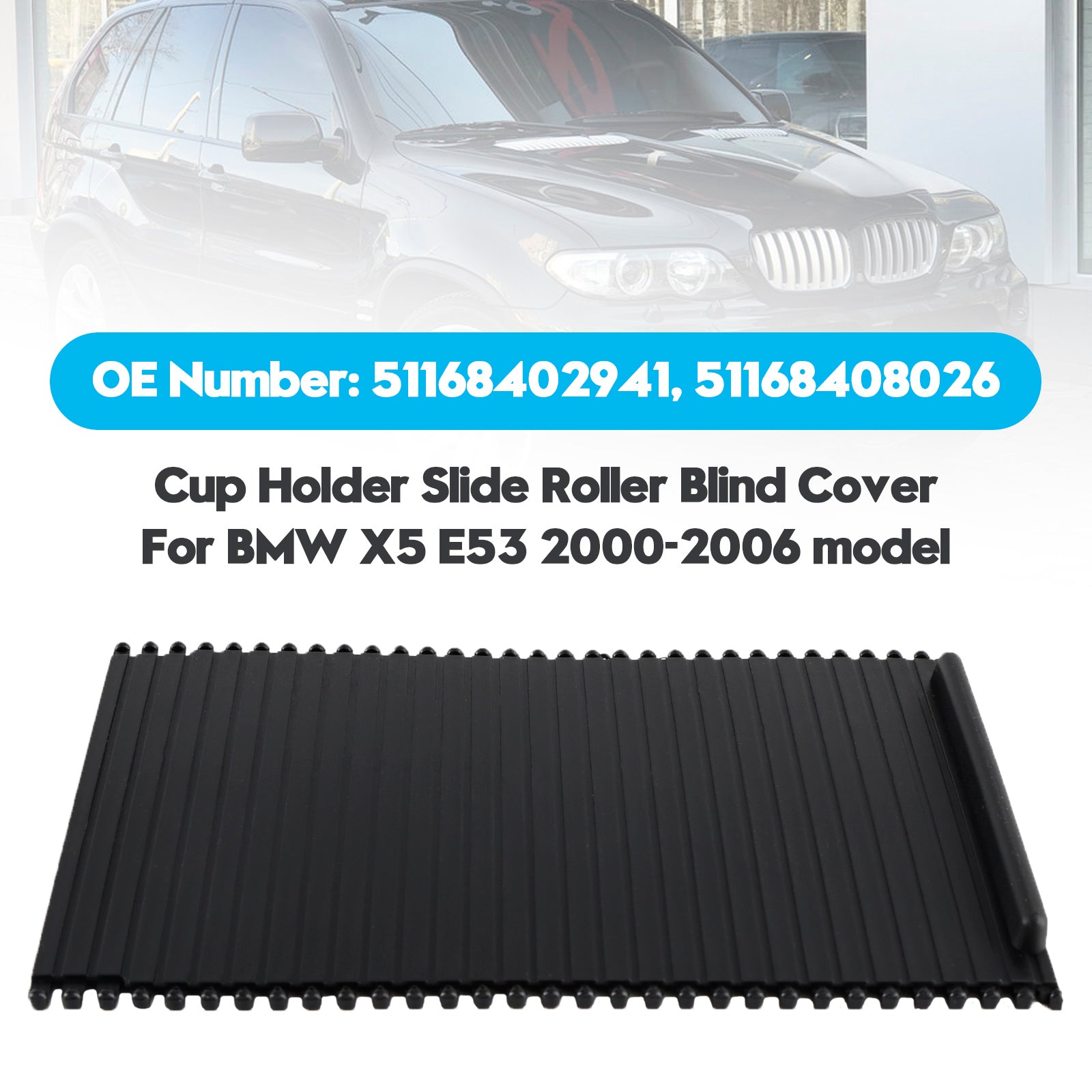 2000-2006 BMW X5 E53 Center Console Cup Holder Roller Cover 51168408026