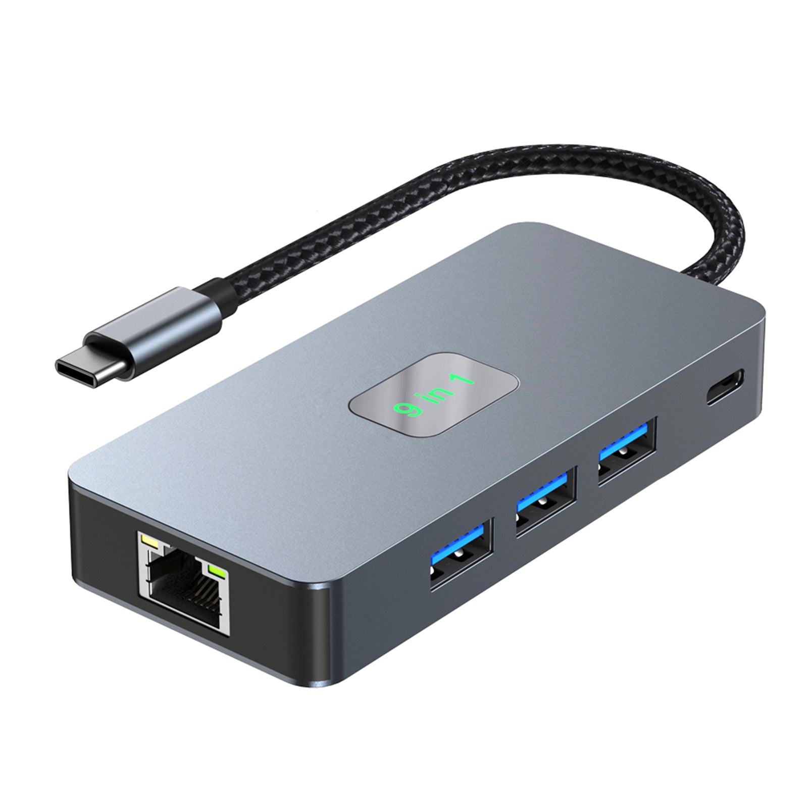 9 en 1 TYPE-C a RJ45(Gigabit)+USB3.0*3+HDMI+USB-CS Data+PD100W+SD/TF iPad Pro