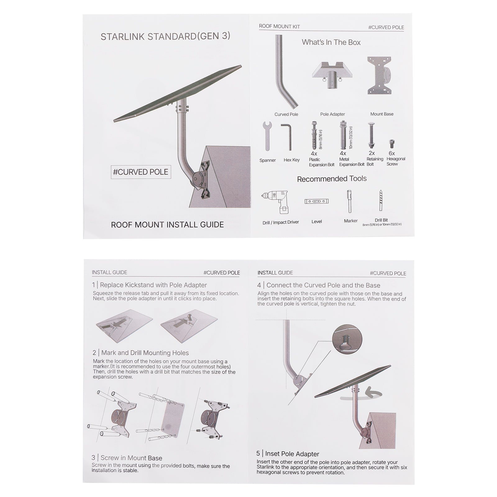 Starlink Gen 3 Mount 360° Adjustable Mounting Kit V3 For Roof Exterior Wall