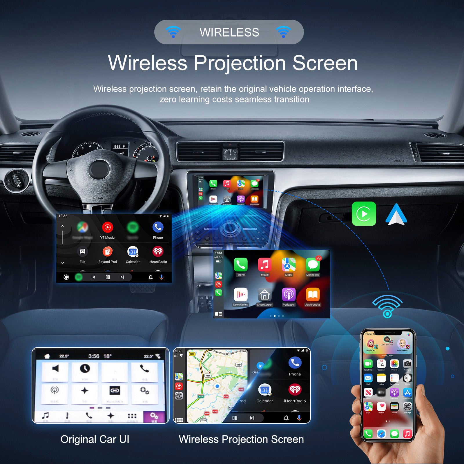 2 i 1 USB Car Dongle Connect Box Trådlös Apple Carplay Android Auto Adapter