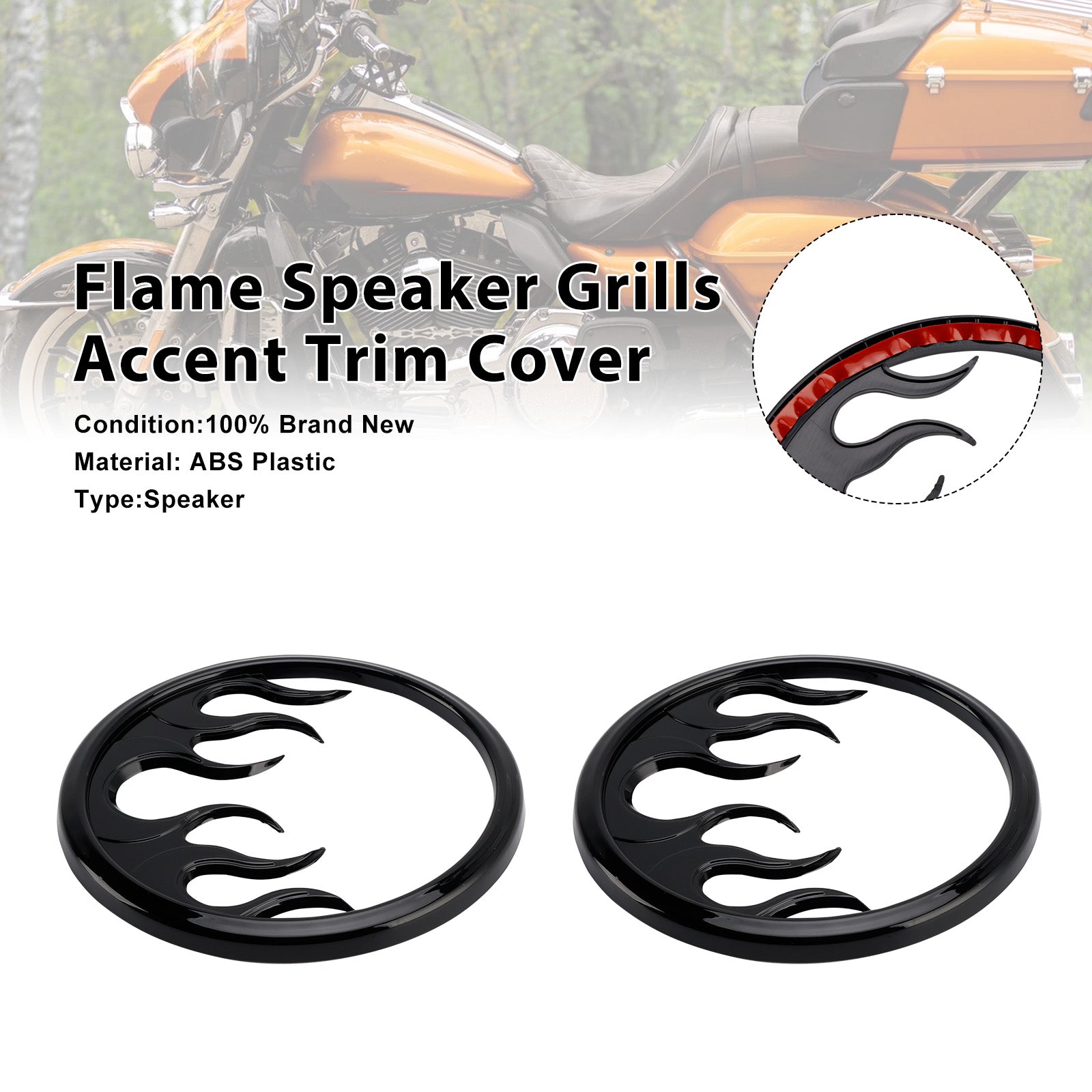 Flame Speaker Grills Accent Trim Cover For Touring Electra Glide Ultra Classic