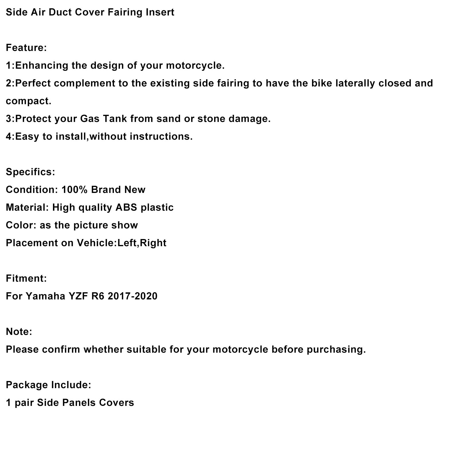 2017-2020 Yamaha YZF R6 Side Air Duct Cover Fairing Intake