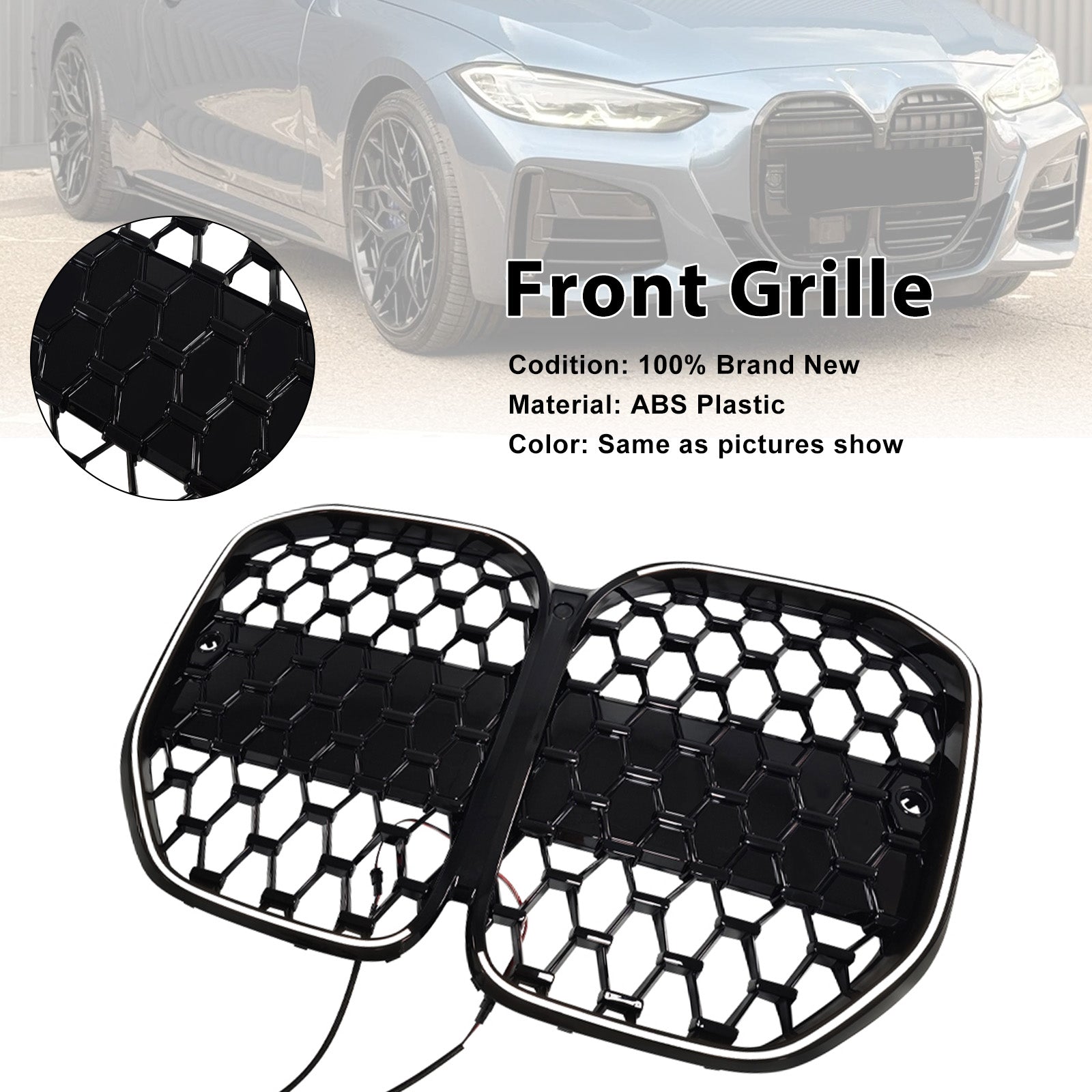 Black Front Bumper Grille Grill Fit BMW 4 Series G22 G23 G82 2020-2025 W/O ACC