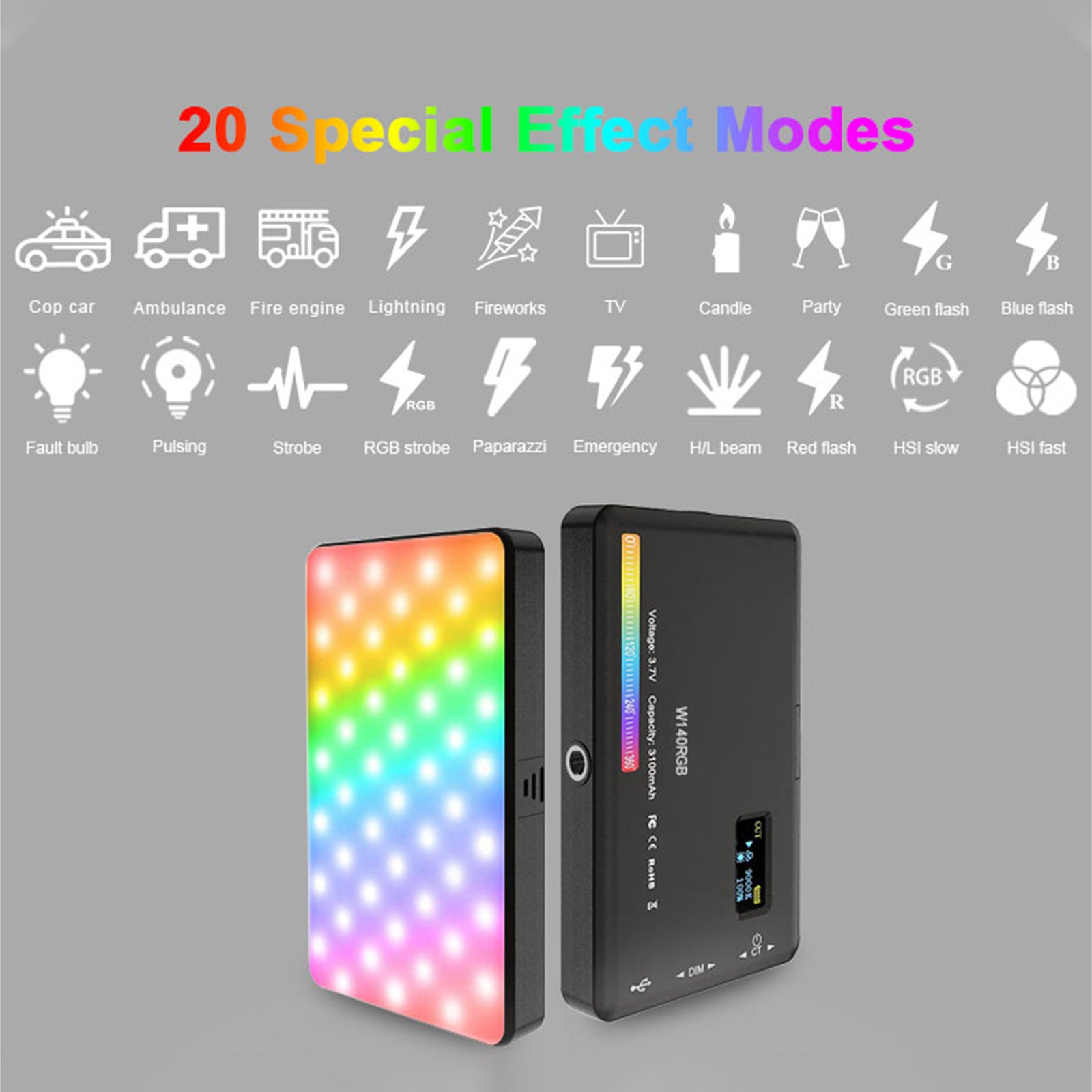 W140 RGB LED-videolampa fyllnadsljus videokamera mobiltelefon live skönhet utomhus