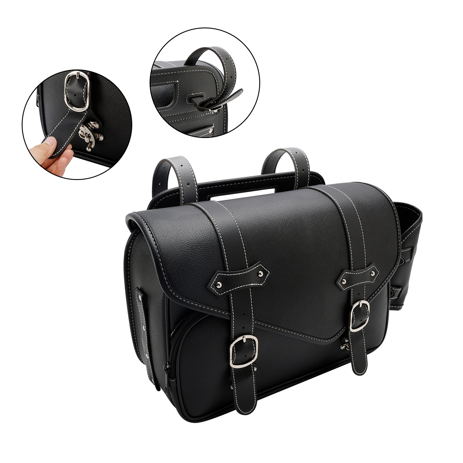 Tail Bag Pu Side Saddlebag Tail Bag Luggage Pouch Storage Black For Motorbike