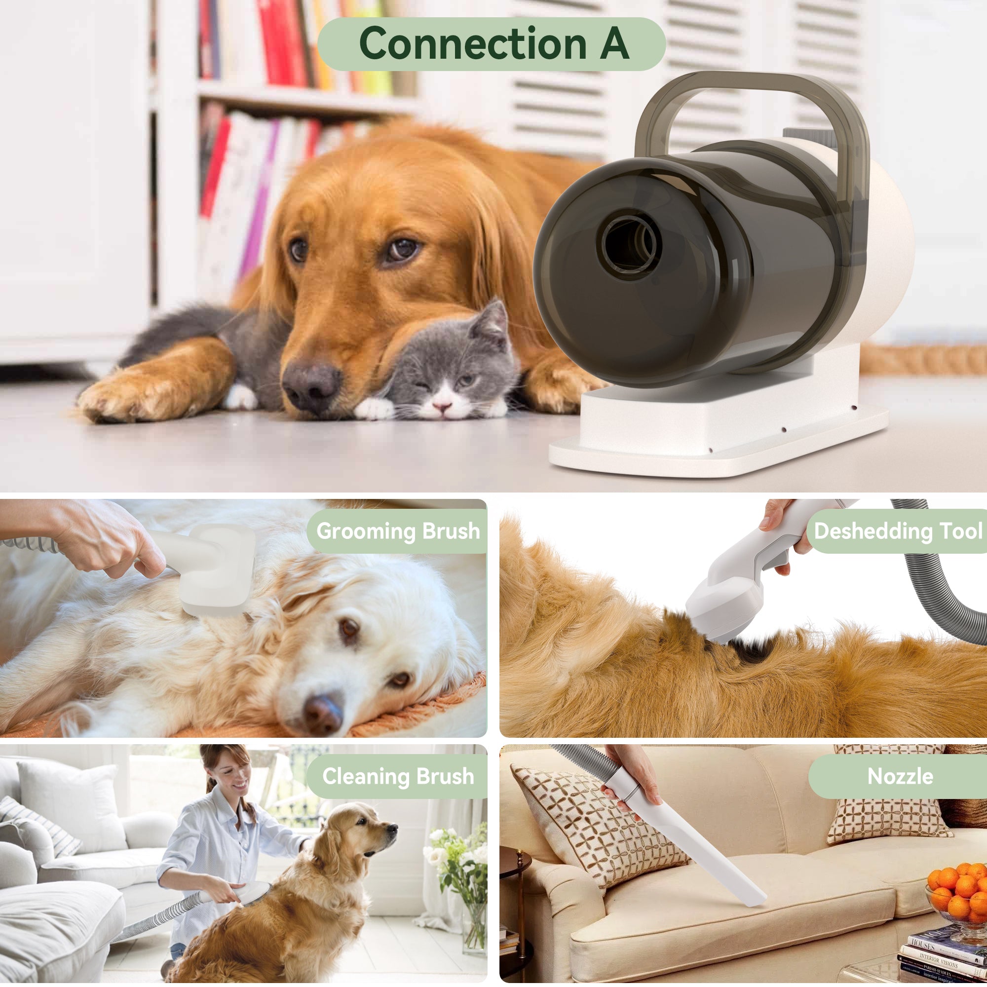 Dog Vacuum Brush for Shedding Grooming 5 In 1 Pet Grooming Kit Vacuum Suction Professional Pet Hair Clipper 1.5L Grooming Tools for Dogs Cats Pets