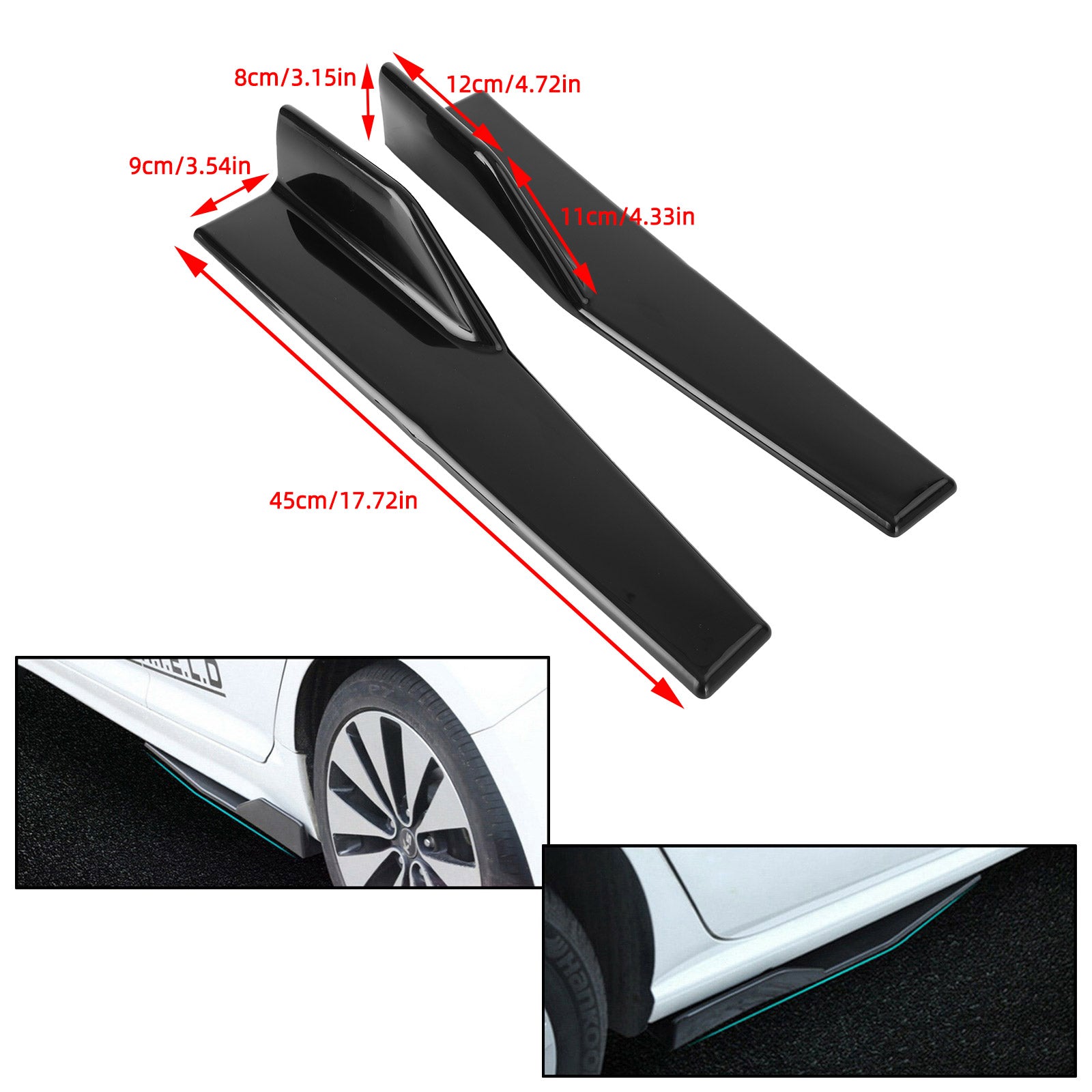 Pair 45cm Car Gloss Black Side Skirts Rocker Splitters Diffuser Winglet Wings