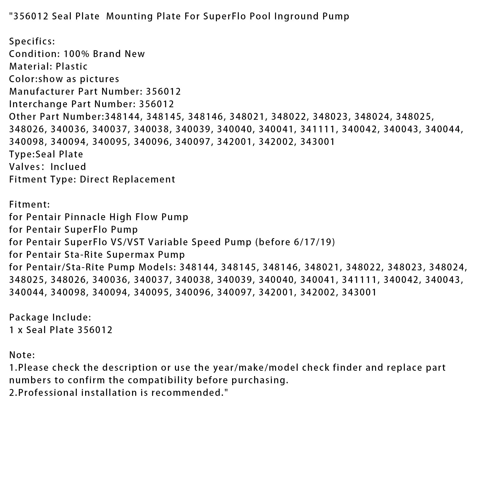 356012 Afdichtingsplaat Montageplaat voor SuperFlo zwembadinbouwpomp