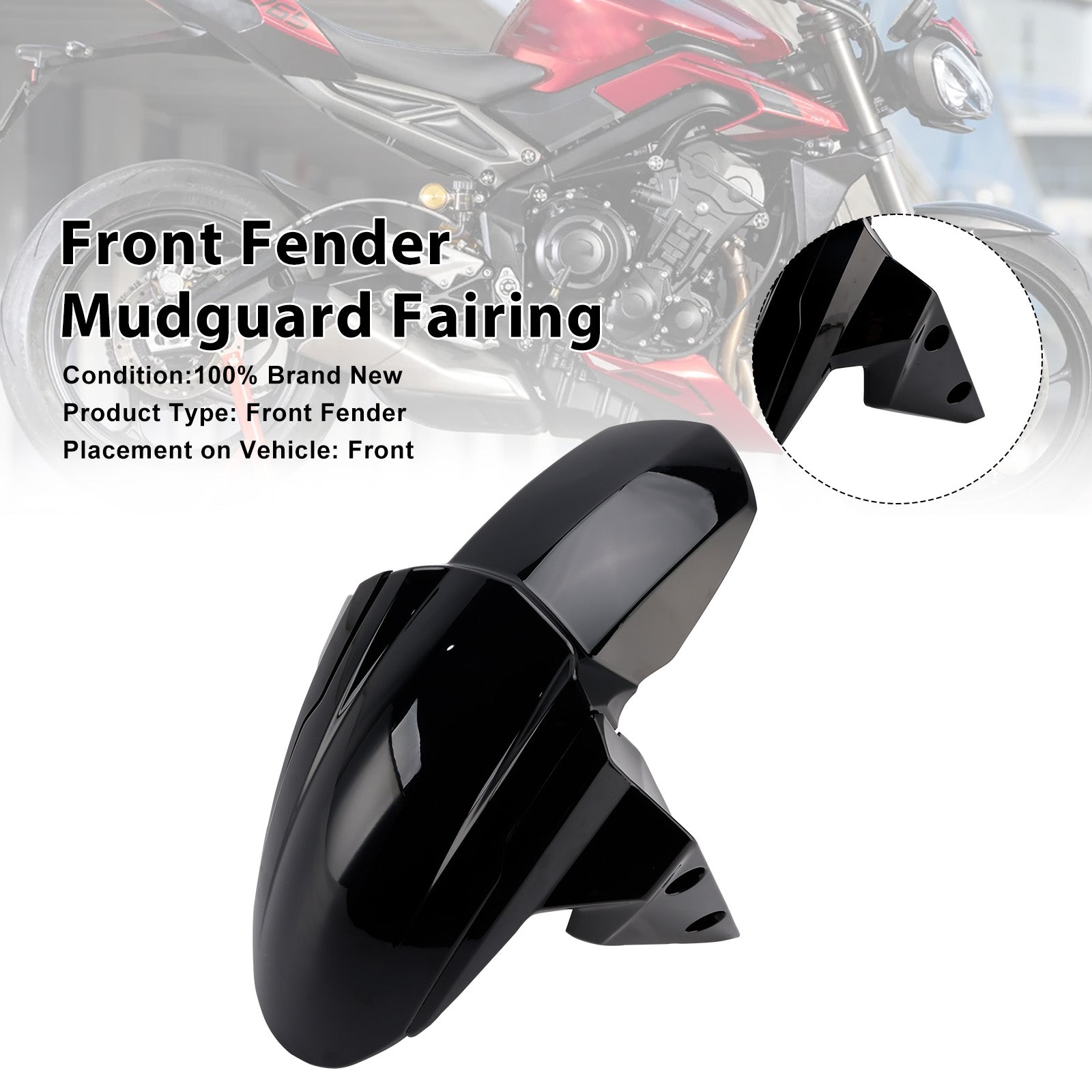 2020-2025 Street Triple 765 R RS Carénage de garde-boue avant noir brillant