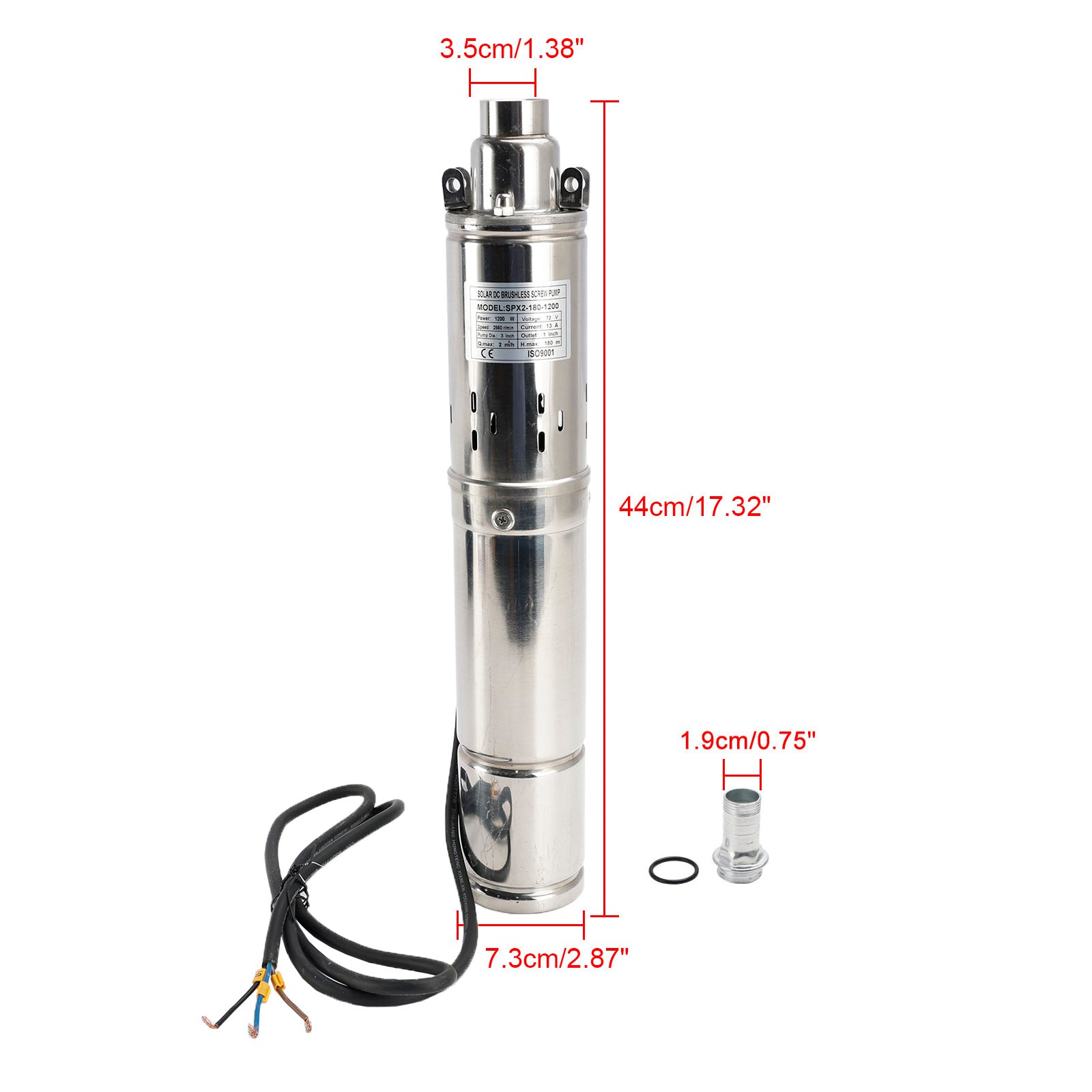 3" 72V 1,2KW hlboko studňová solárna ponorná vrtná vodná hlava 180M